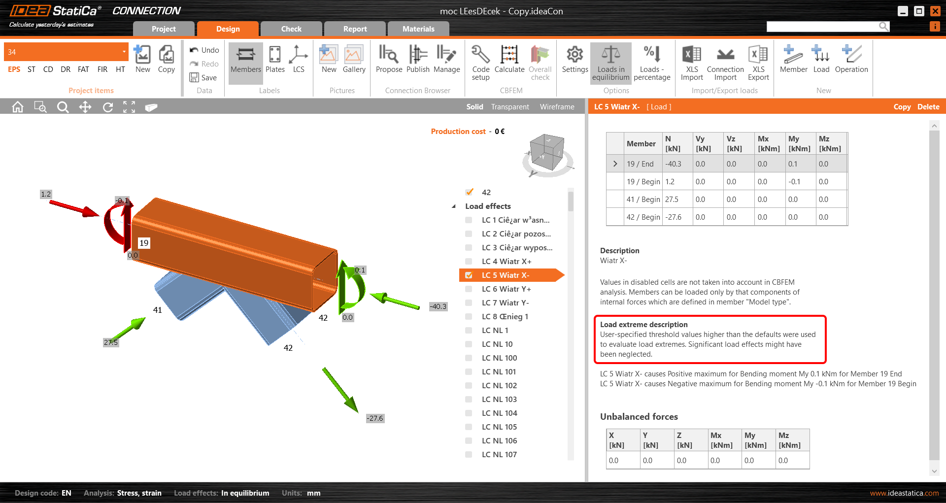 Extreme Load Selection in IDEA StatiCa | IDEA StatiCa