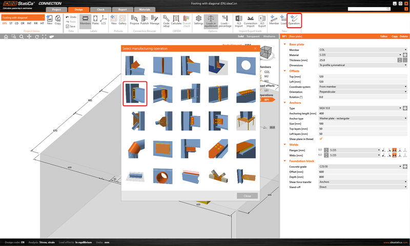 Structural design of footing with diagonal (EN) | IDEA StatiCa