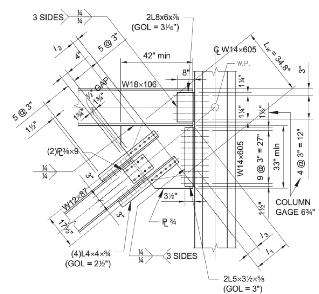 Brace Connection at beam-column connection in a braced frame (AISC ...