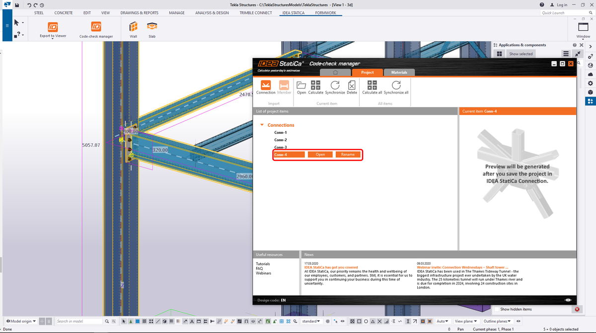 Tekla Structures BIM Link zur Verbindungsbemessung IDEA StatiCa