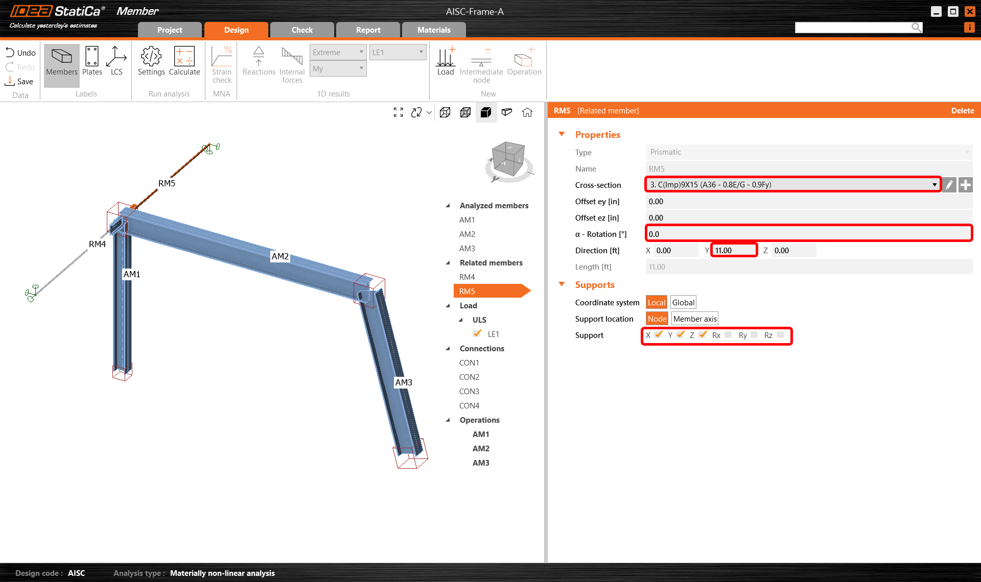 Structural design and code-check of a steel frame (AISC) | IDEA StatiCa