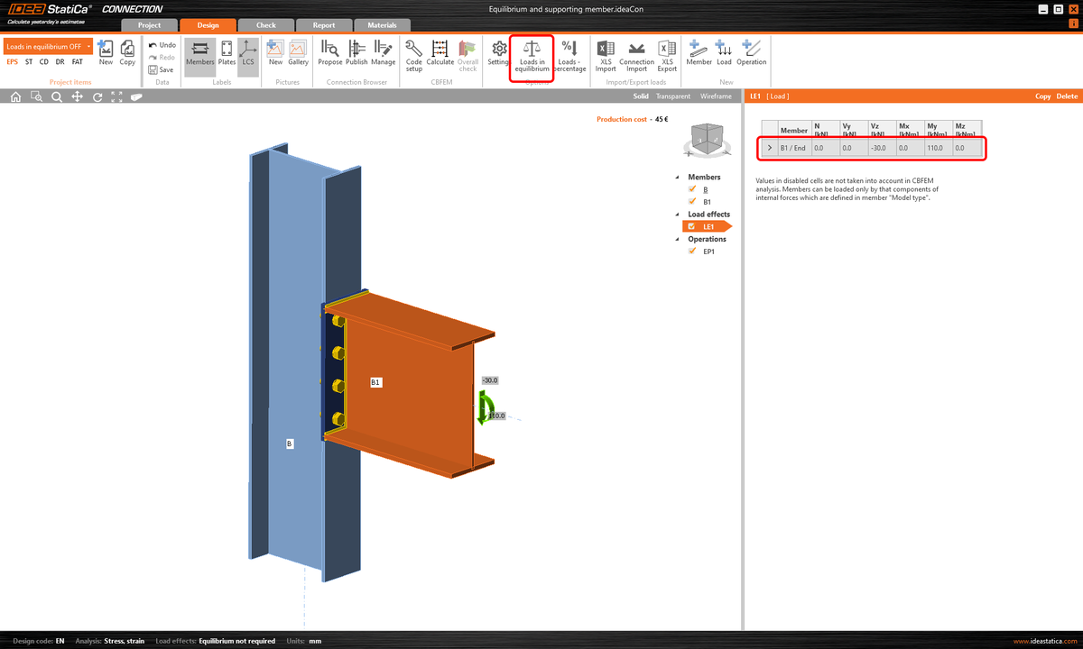 Equilibrium and supporting member | IDEA StatiCa