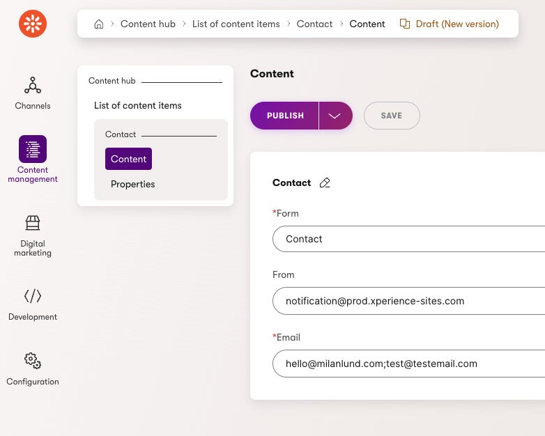 Autoresponder settings created through a content item