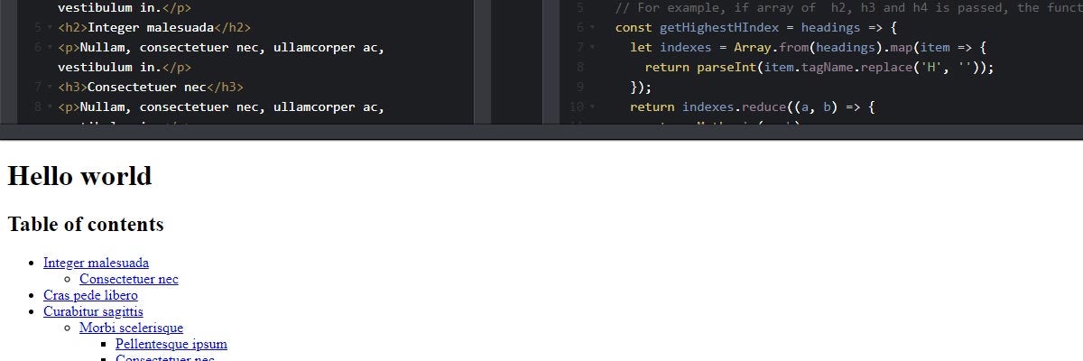 Table of contents in Javascript