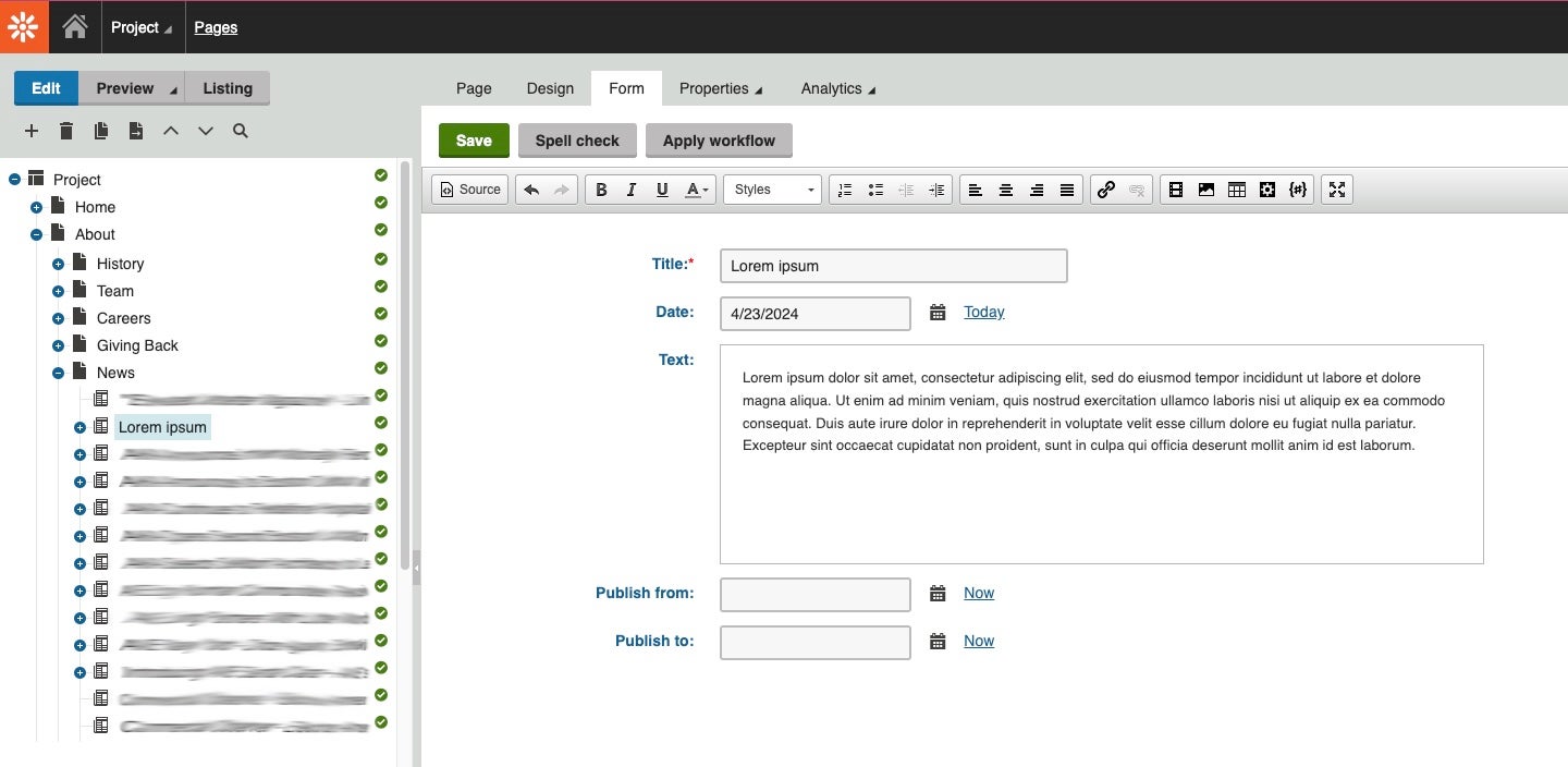 New page type outline in Page application in Kentico CMS Portal Engine