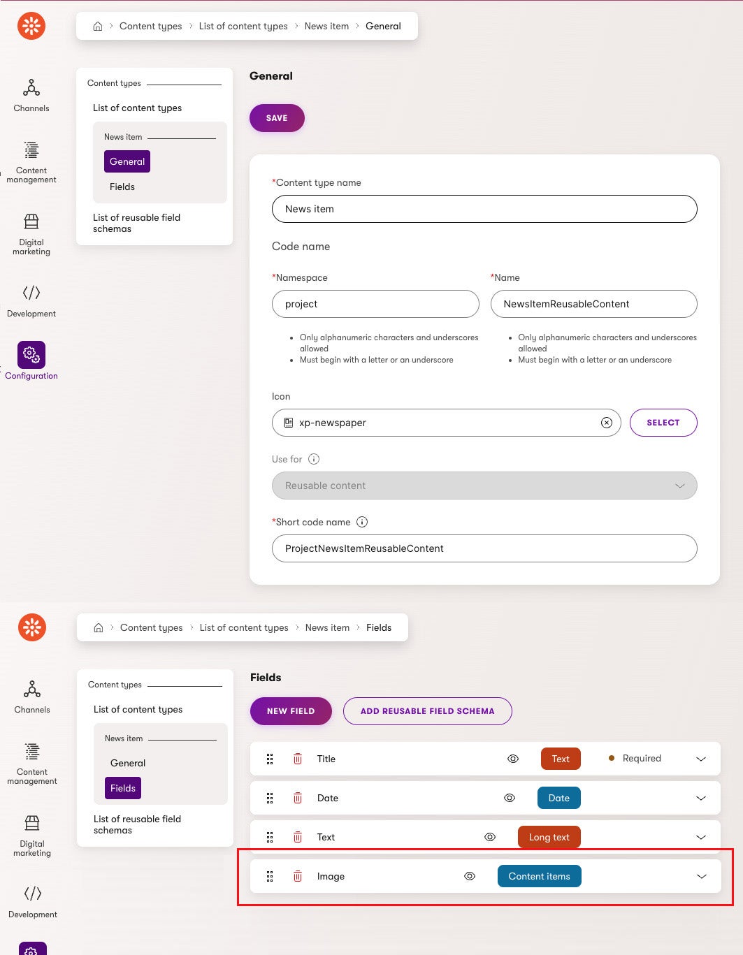 News reusable content items type - Image field addition