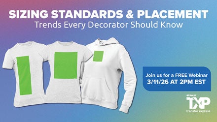 Size standards and placement for apparel decorating