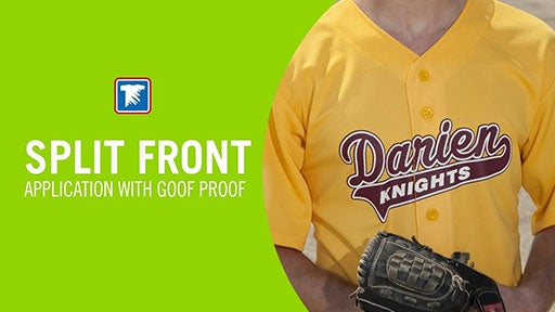 applying a transfer on a split front jersey