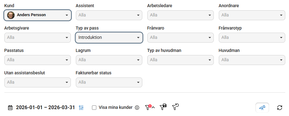 Filter i analysverktyg i verksamhetssystem för assistans