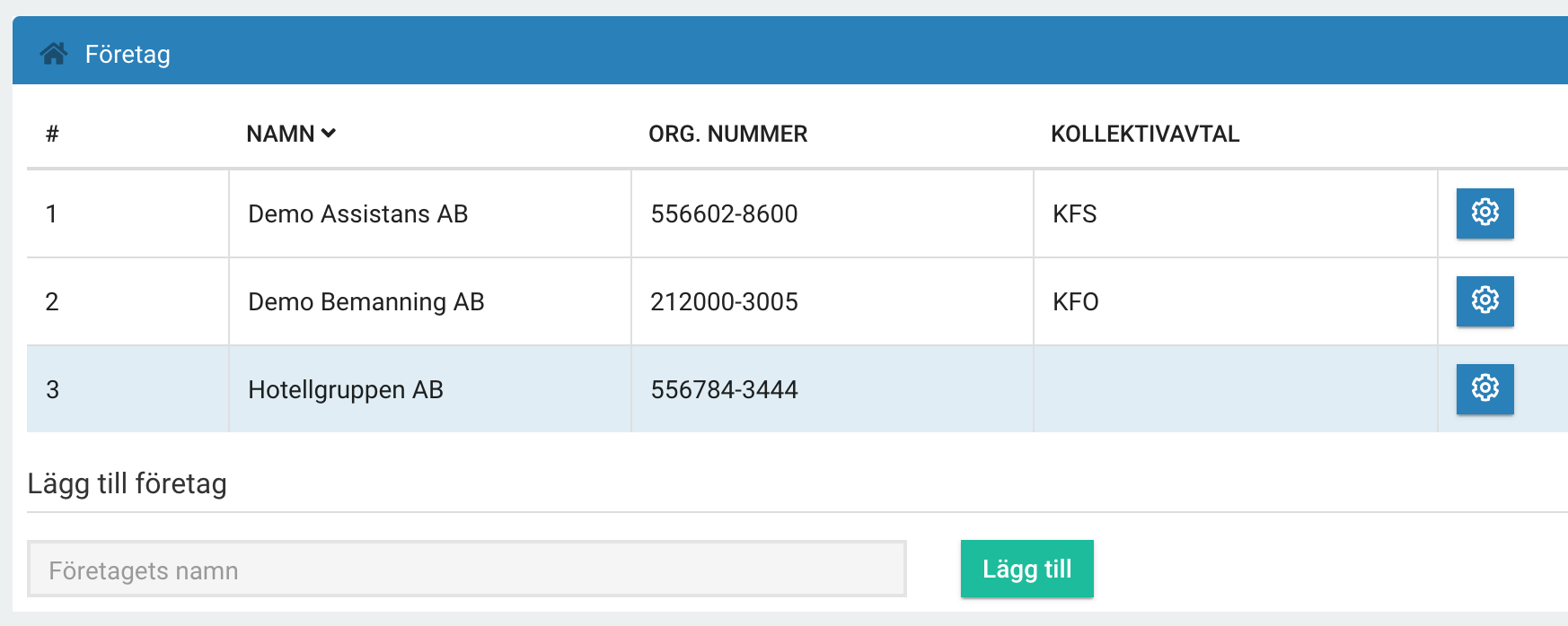 Administratören kan själv lägga till externa företag i inställningarna