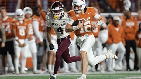 Manning, Wisner Lead Texas to 27–17 Win Over Undefeated Aggies