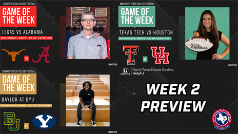 CFB Week 2 Preview: Texas vs Alabama, Texas Tech vs Houston and Baylor at BYU