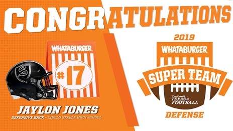 WATCH: Whataburger Super Team Presentation with Cibolo Steele DB Jaylon Jones