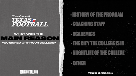 Unfiltered Anonymous Recruit Survey: Main reason for picking school; most influential coach