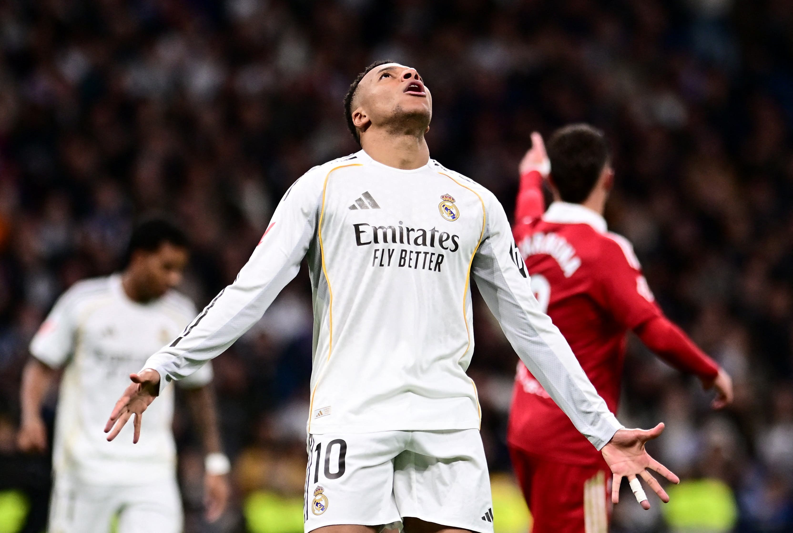Soccer Football - LaLiga - Real Madrid v Sevilla - Santiago Bernabeu, Madrid, Spain - December 20, 2025 Real Madrid's Kylian Mbappe reacts REUTERS/Juan Barbosa
