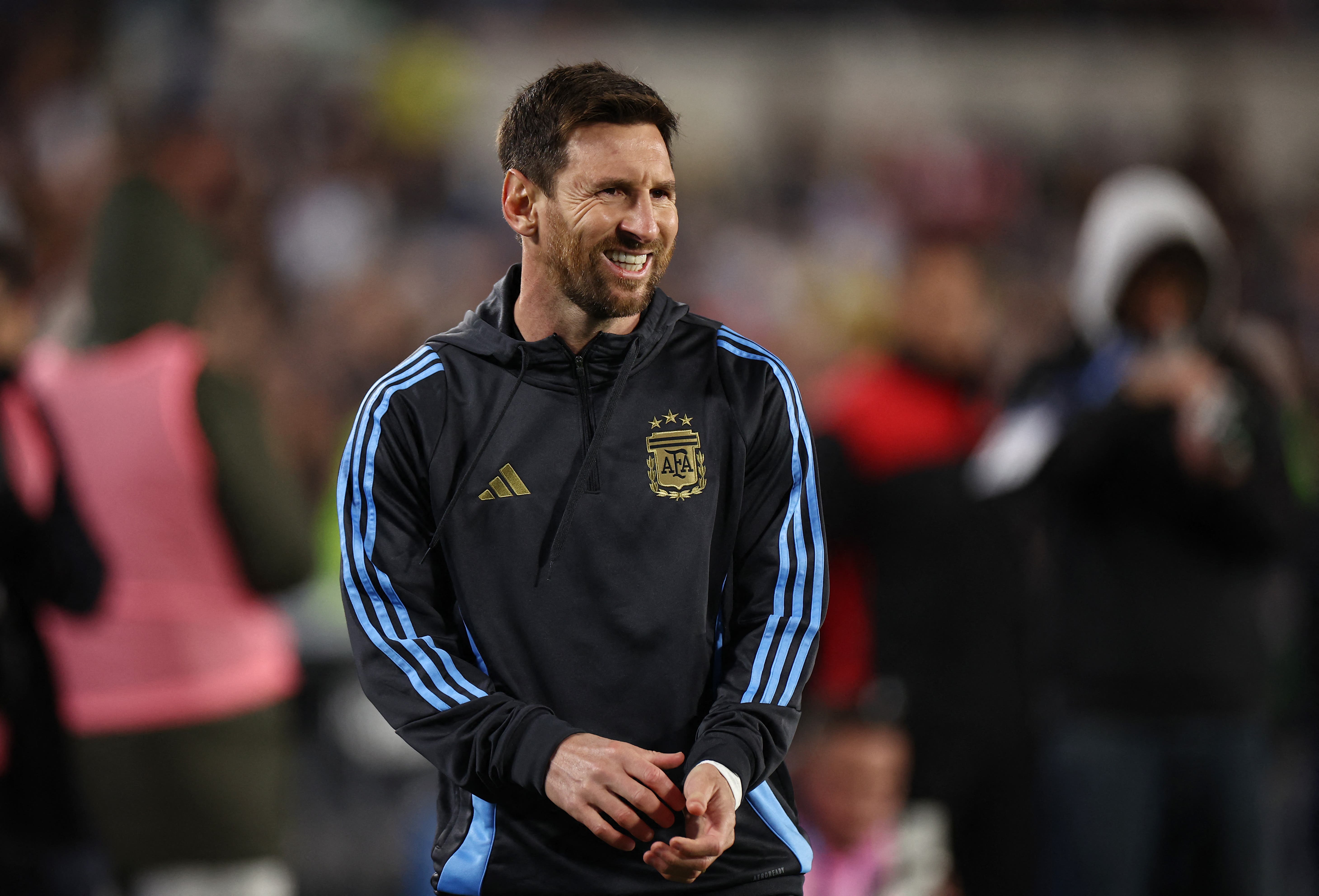 Lionel Messi previo al inicio del partido entre Argentina y Venezuela por las eliminatorias de Conmebol.