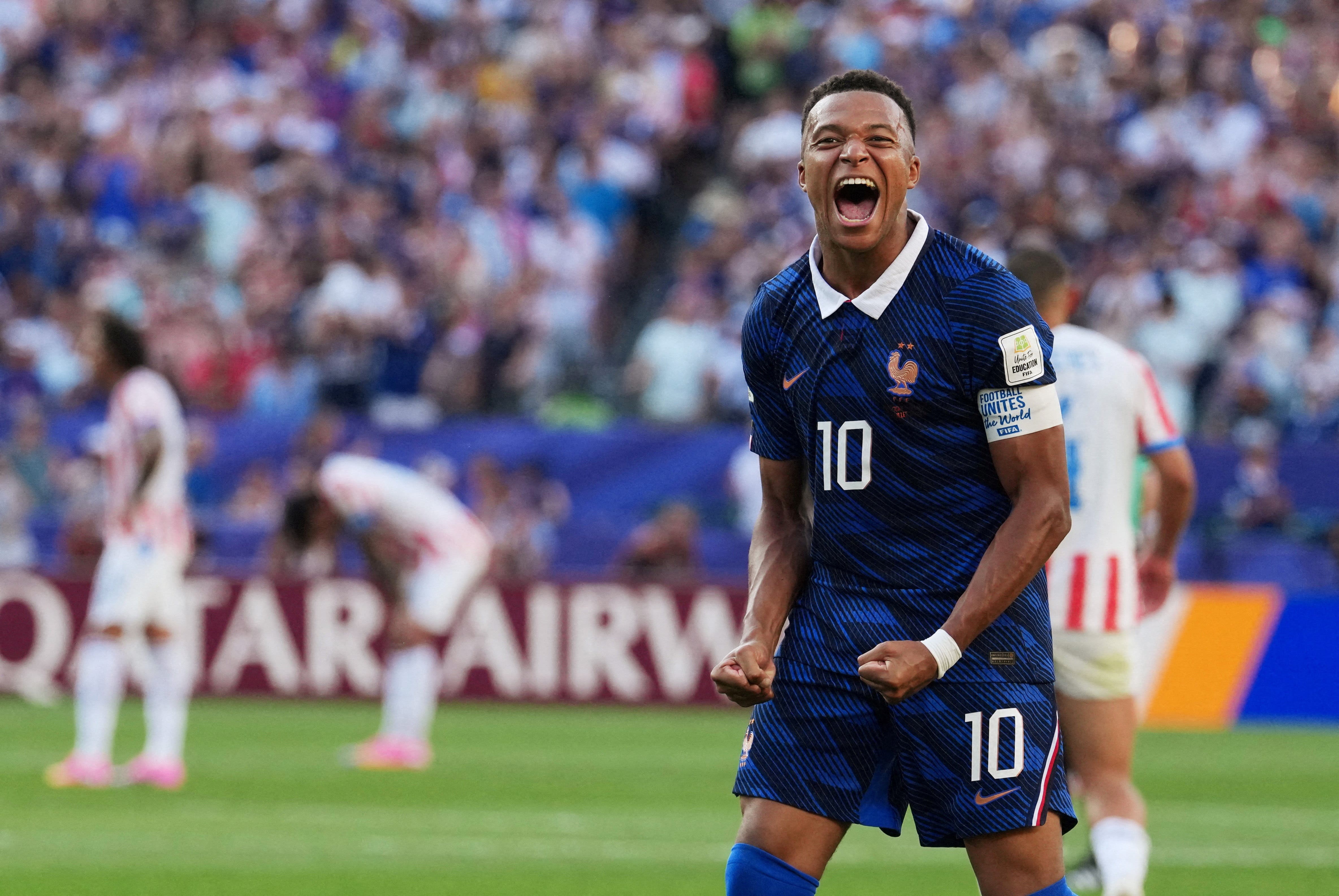 Soccer Football - FIFA World Cup 2026 - Round of 16 - Paraguay v France - Philadelphia Stadium, Philadelphia, Pennsylvania, U.S. - July 4, 2026 France's Kylian Mbappe celebrates after the match IMAGN IMAGES via Reuters/James Lang TPX IMAGES OF THE DAY
