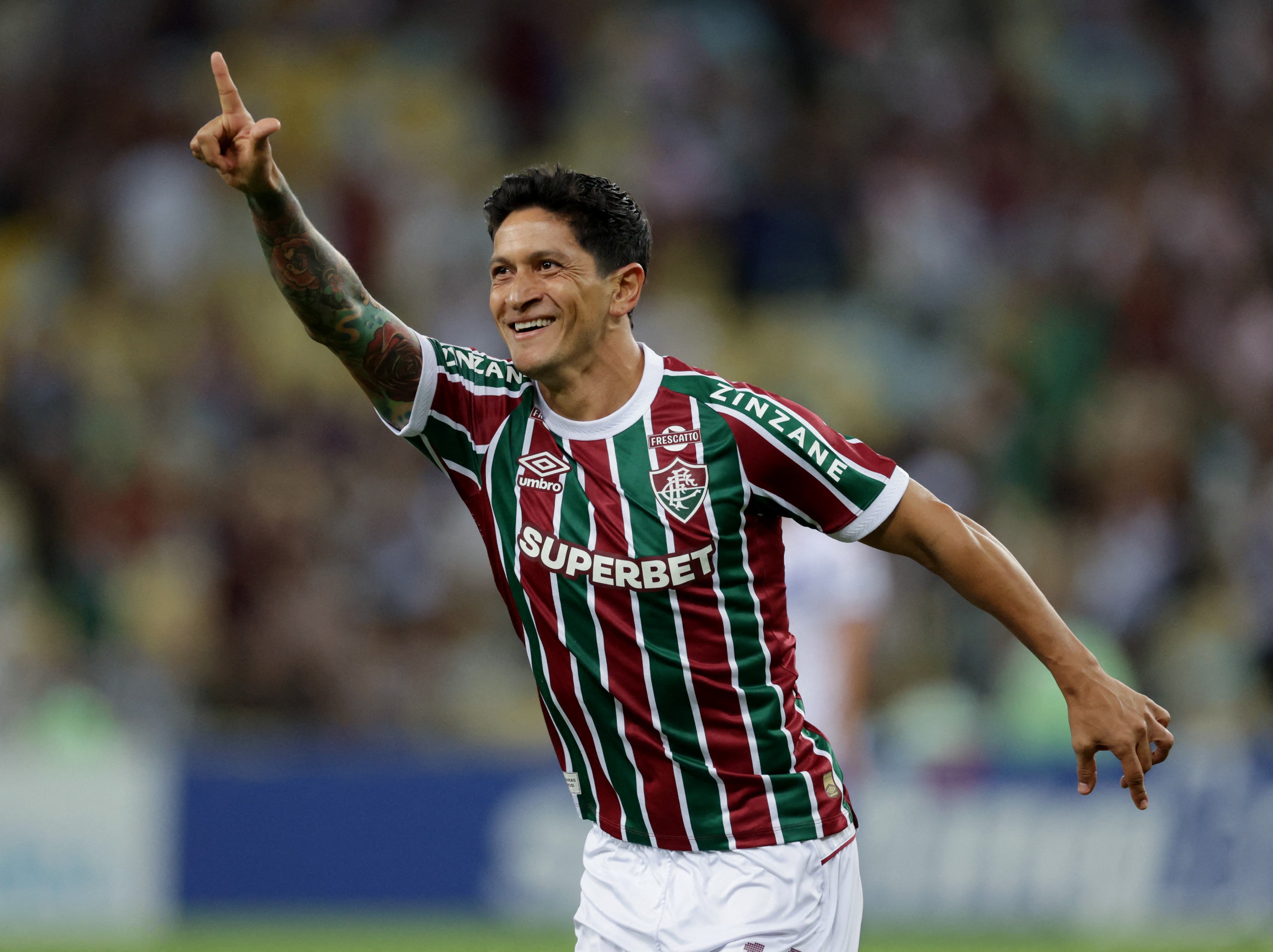 Fluminense's German Cano celebrates scoring their fourth goal