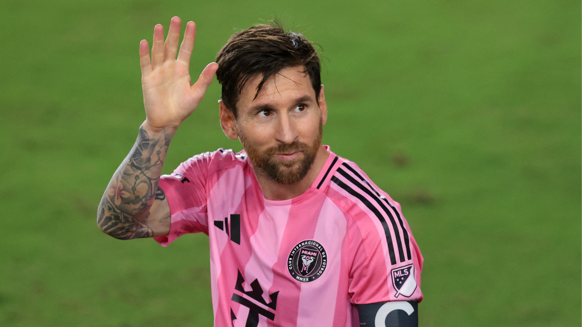 Lionel Messi waves to the stands after a match with Inter Miami.
