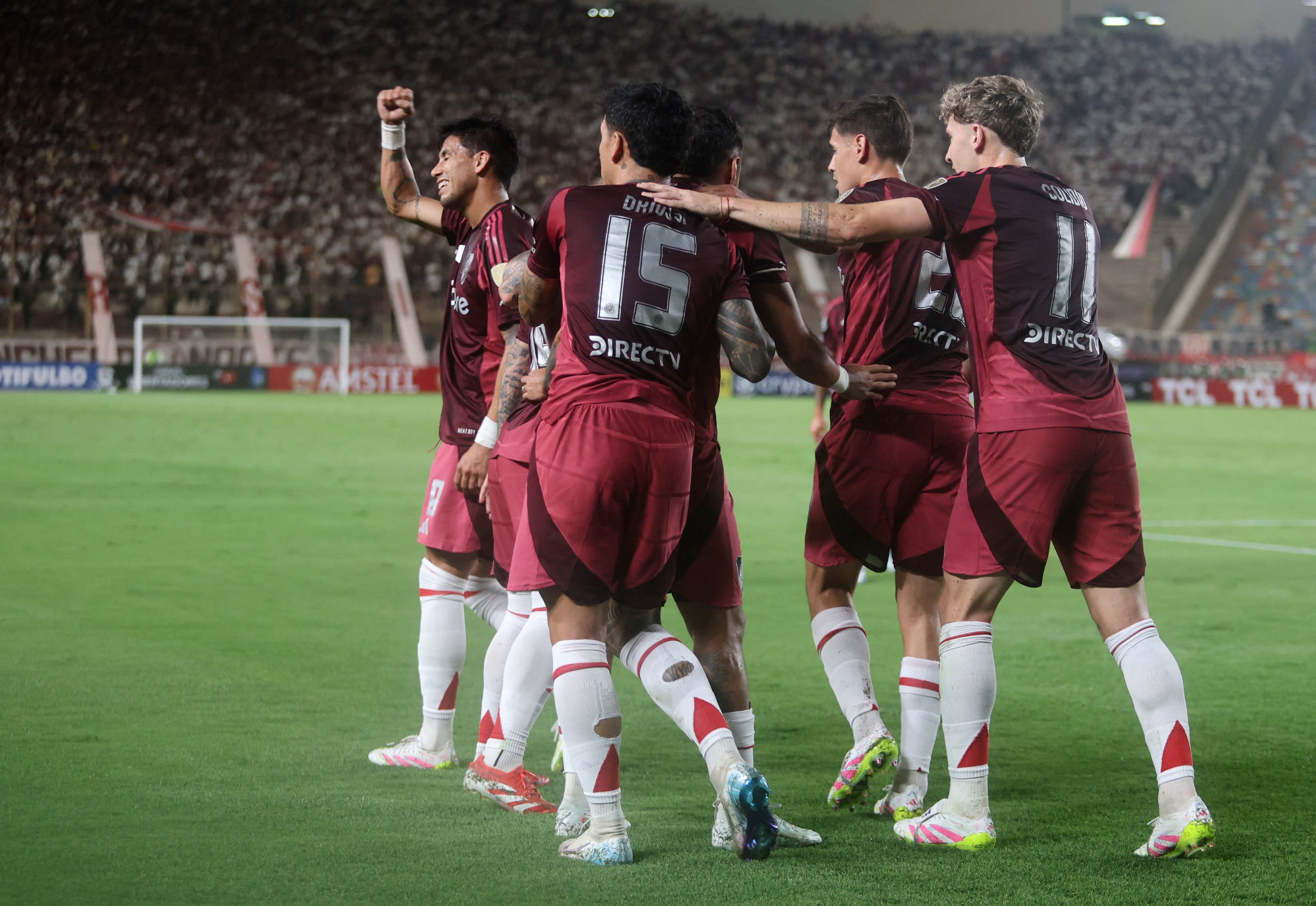 River Plate&#x27;s Paulo Diaz celebrates scoring their first goal 