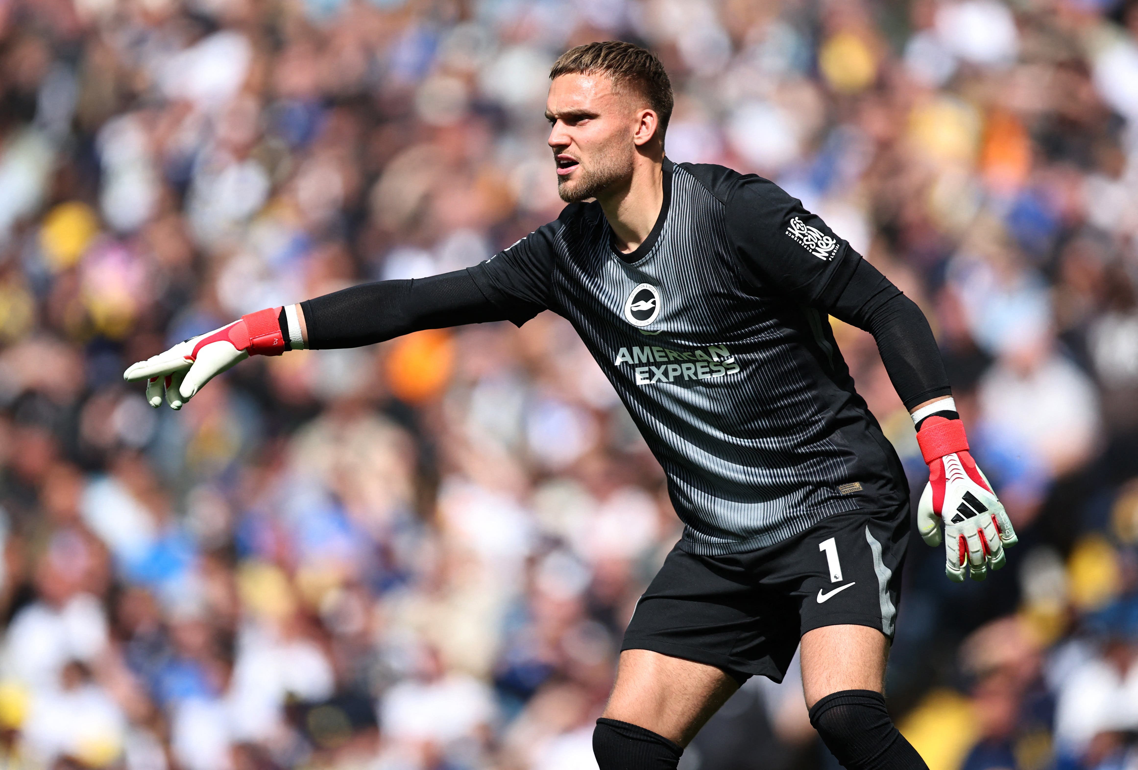 Soccer Football - Premier League - Leeds United v Brighton & Hove Albion - Elland Road, Leeds, Britain - May 17, 2026 Brighton & Hove Albion's Bart Verbruggen reacts Action Images via Reuters/Craig Brough 

