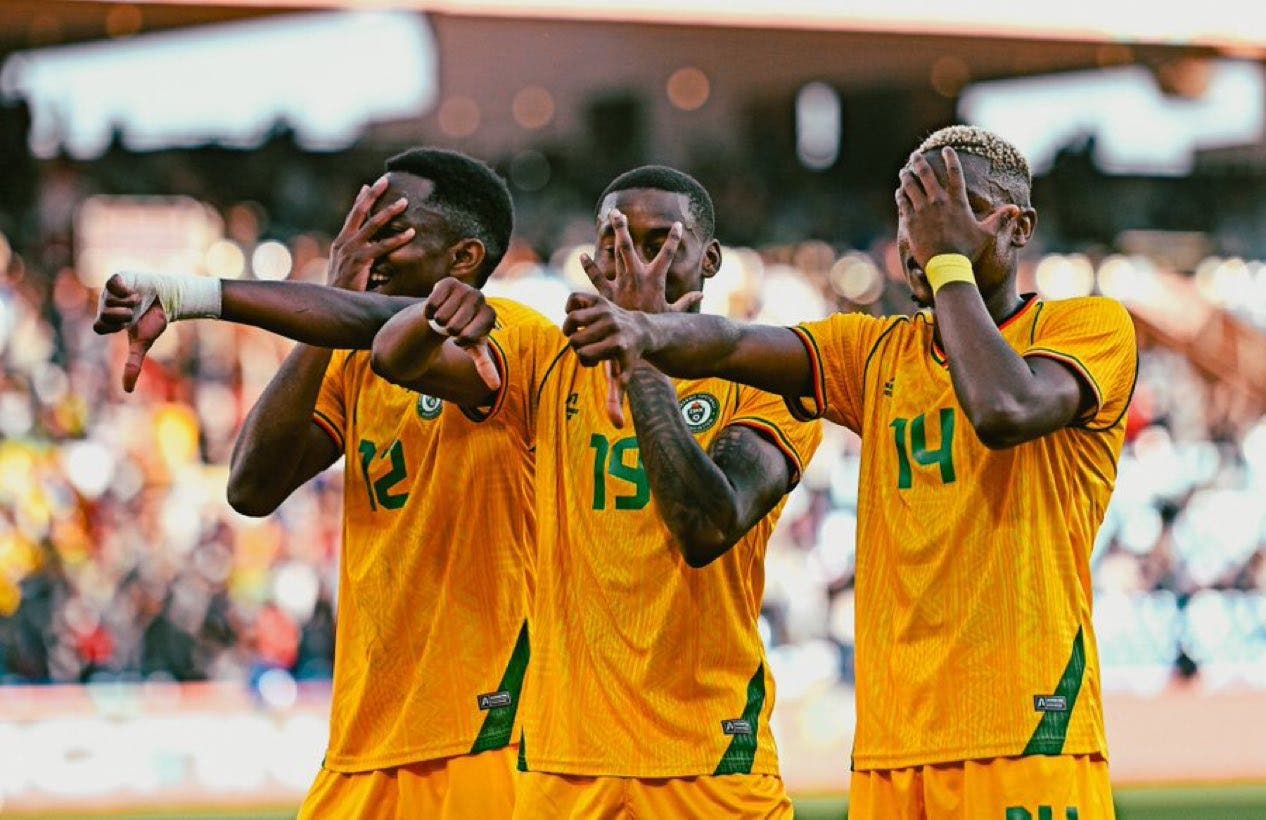 Tawanda Maswanhise celebrates a goal with Zimbabwe National Team during AFCON 2025.
