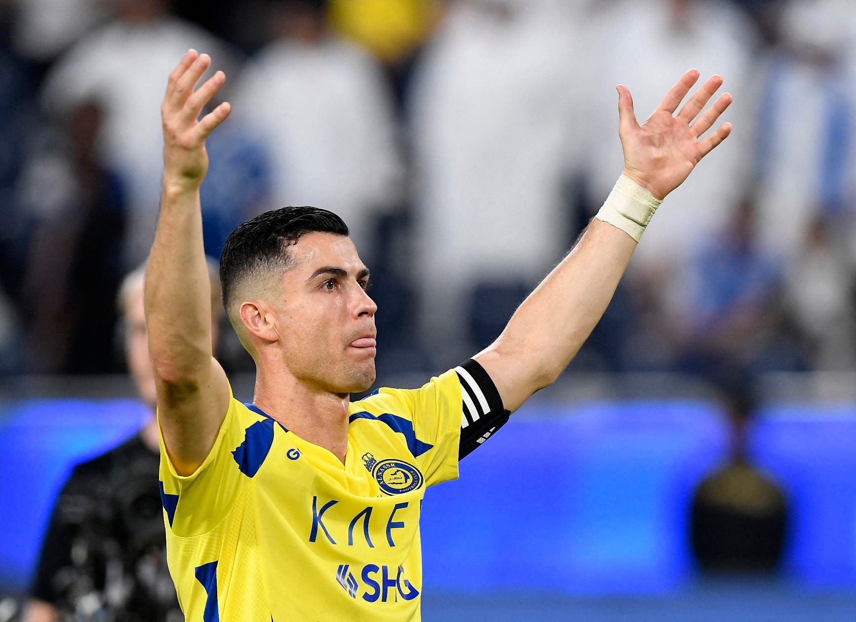 Soccer Football - Saudi Pro League - Al Hilal v Al Nassr - Kingdom Arena, Riyadh, Saudi Arabia - April 4, 2025 Al Nassr's Cristiano Ronaldo celebrates after the match REUTERS/Stringer