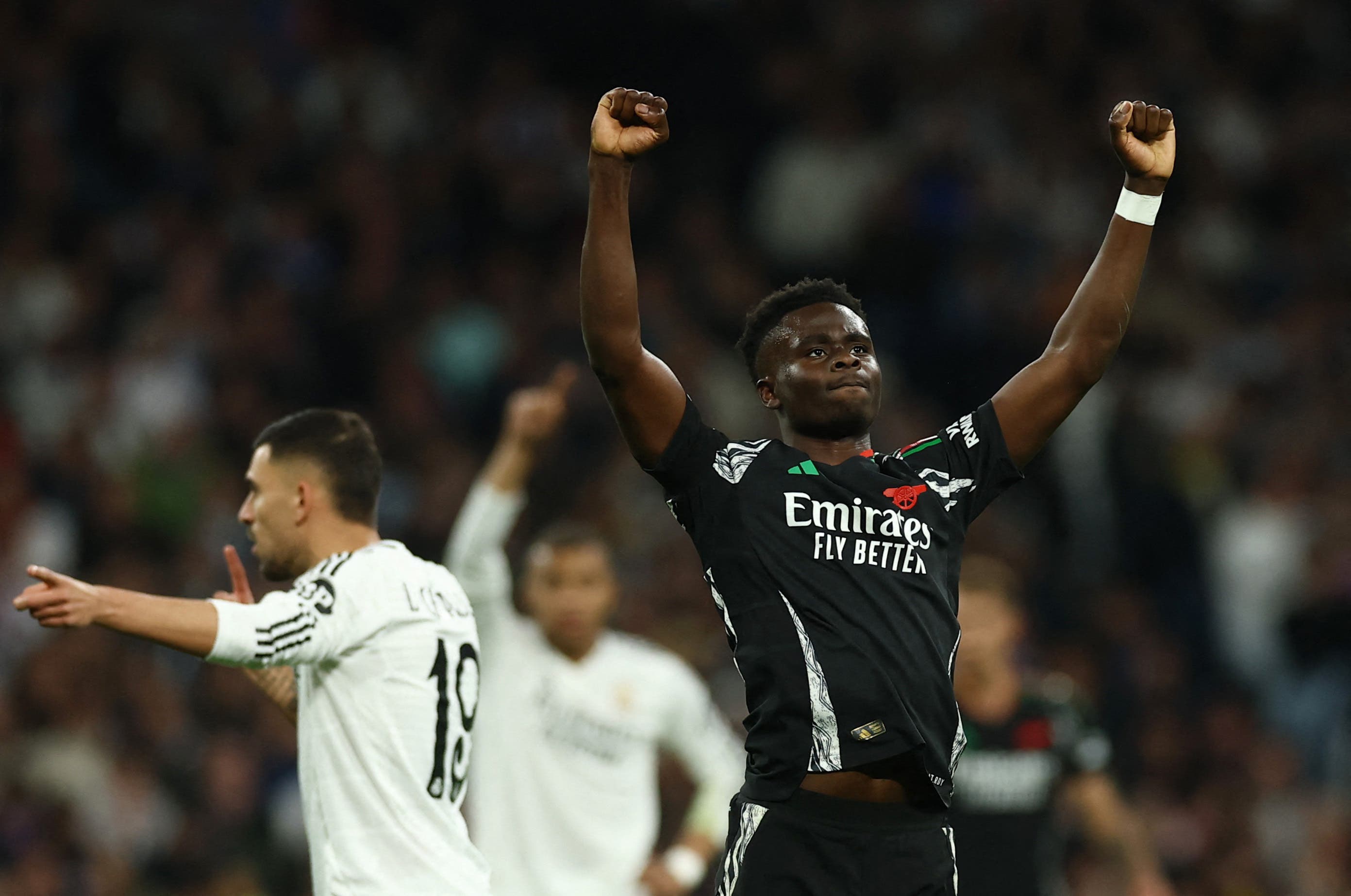 Saka for Arsenal against Real Madrid at the UEFA Champions League quarterfinals.