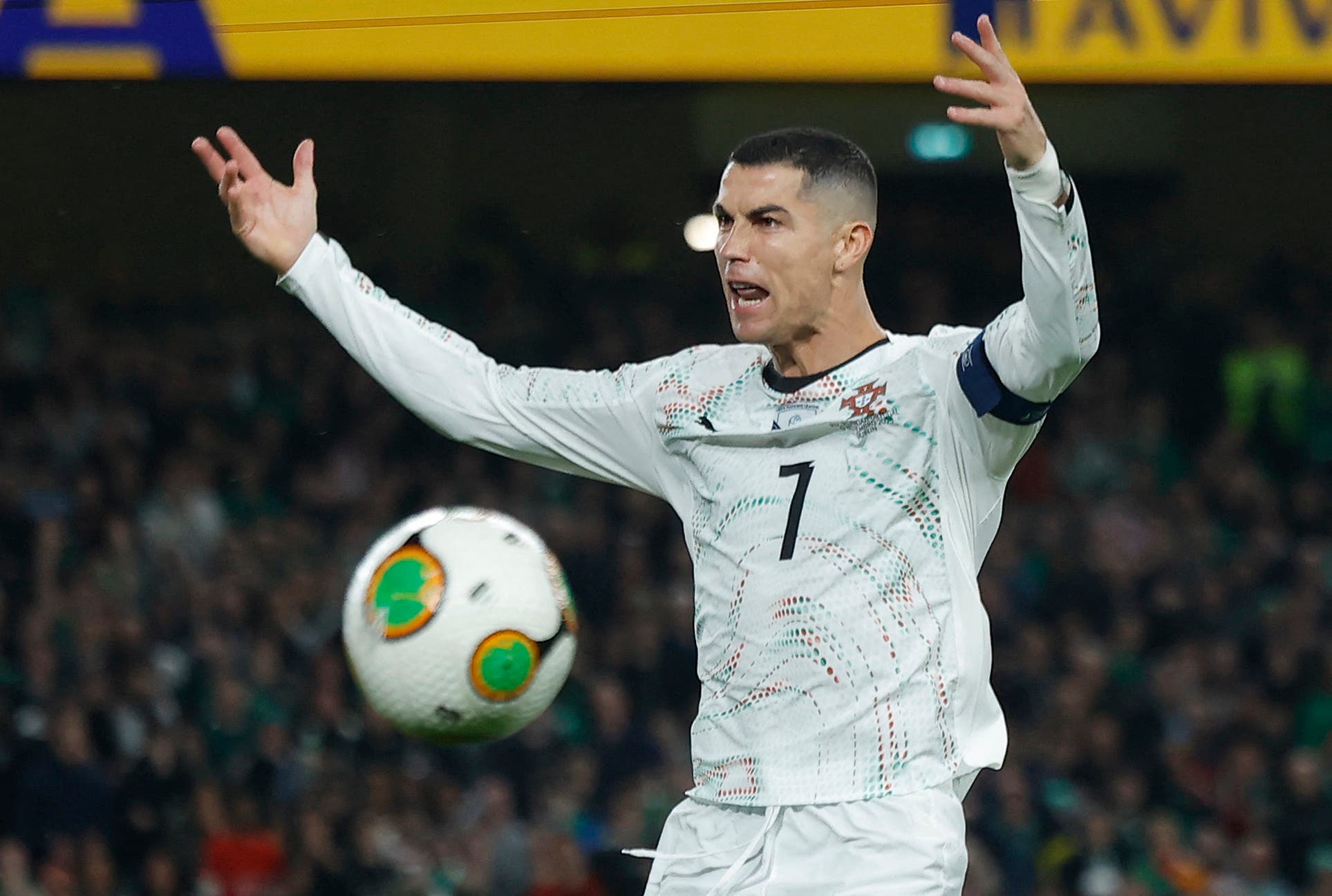 Soccer Football - World Cup - UEFA Qualifiers - Group F - Republic of Ireland v Portugal - Aviva Stadium, Dublin, Ireland - November 13, 2025 Portugal's Cristiano Ronaldo reacts REUTERS/Clodagh Kilcoyne

