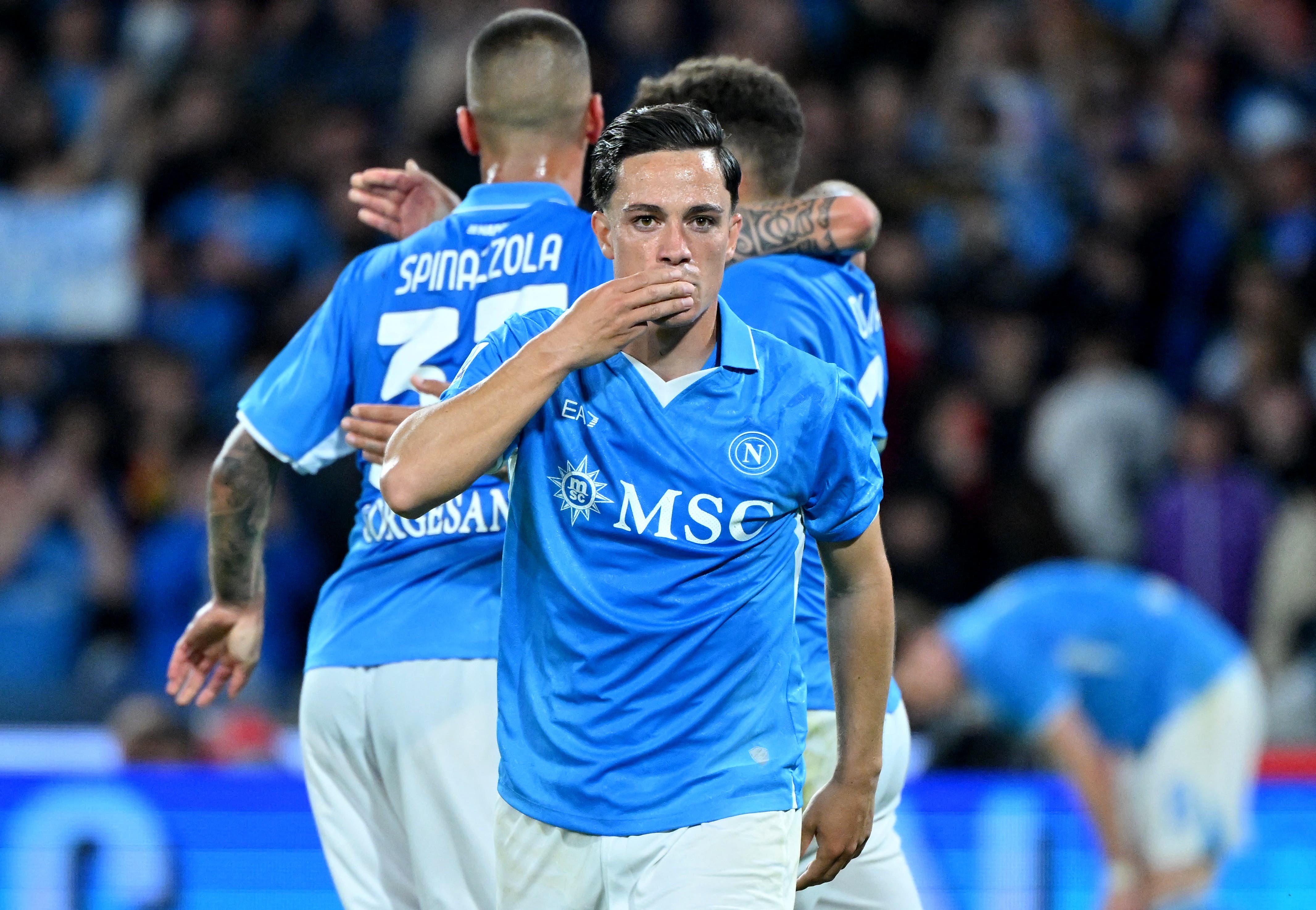 Soccer Football - Serie A - Napoli v Genoa - Stadio Diego Armando Maradona, Naples, Italy - May 11, 2025 Napoli's Giacomo Raspadori celebrates scoring their second goal REUTERS/Alberto Lingria
