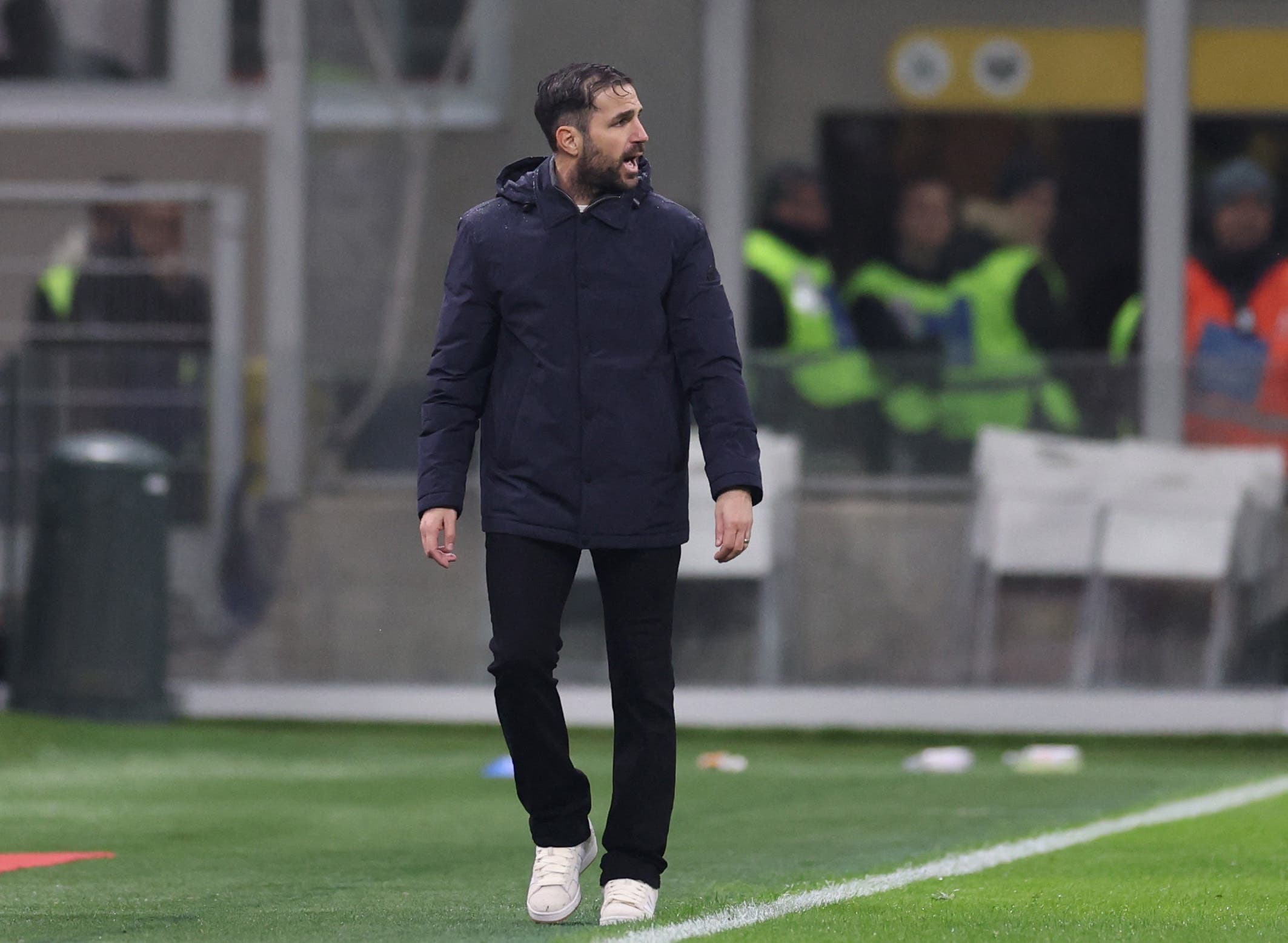Soccer Football - Serie A - AC Milan v Como - San Siro, Milan, Italy - March 15, 2025 Como coach Cesc Fabregas reacts after being shown a red card REUTERS/Claudia Greco