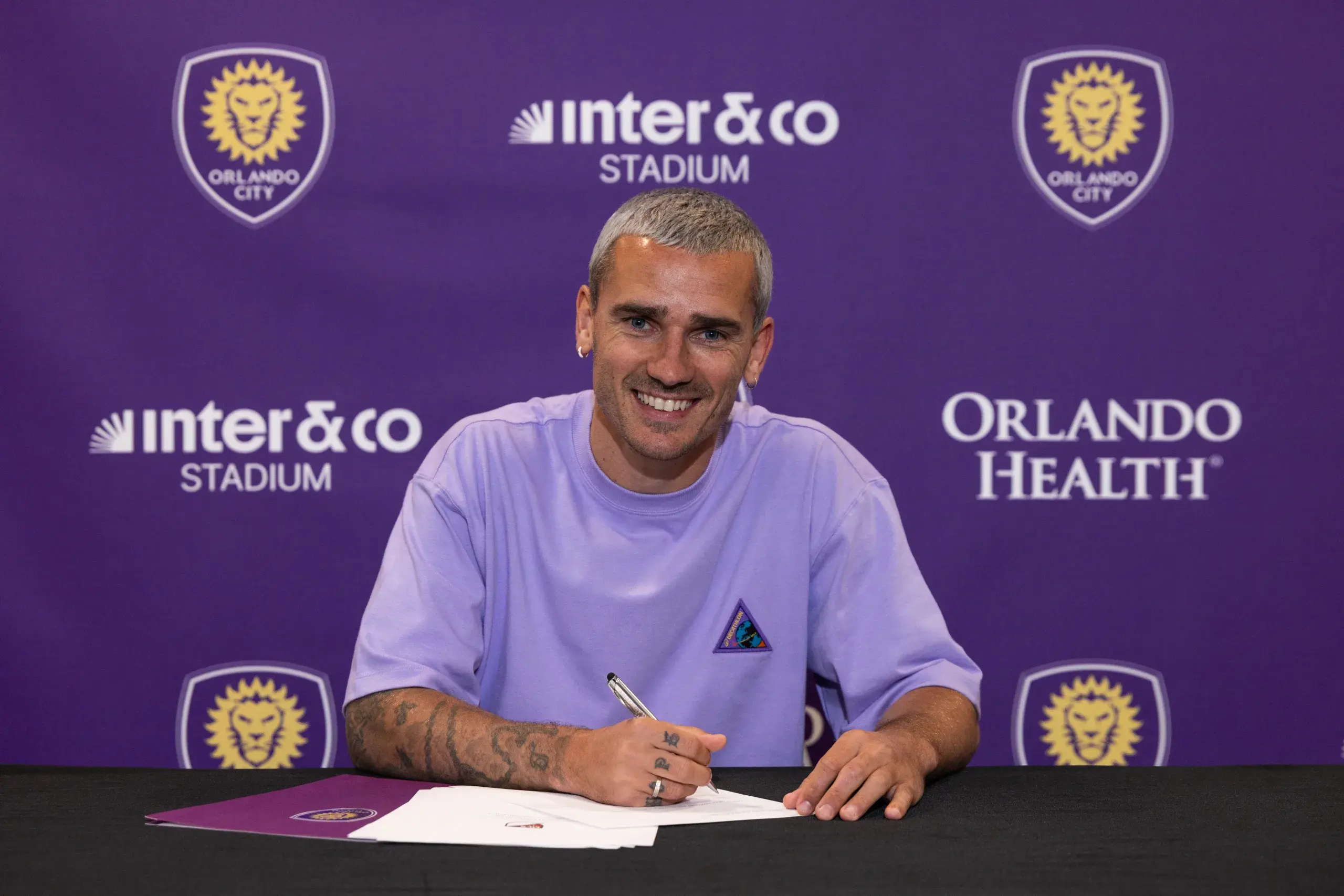 Antoine Griezmann during the singning of his contract with Orlando City.