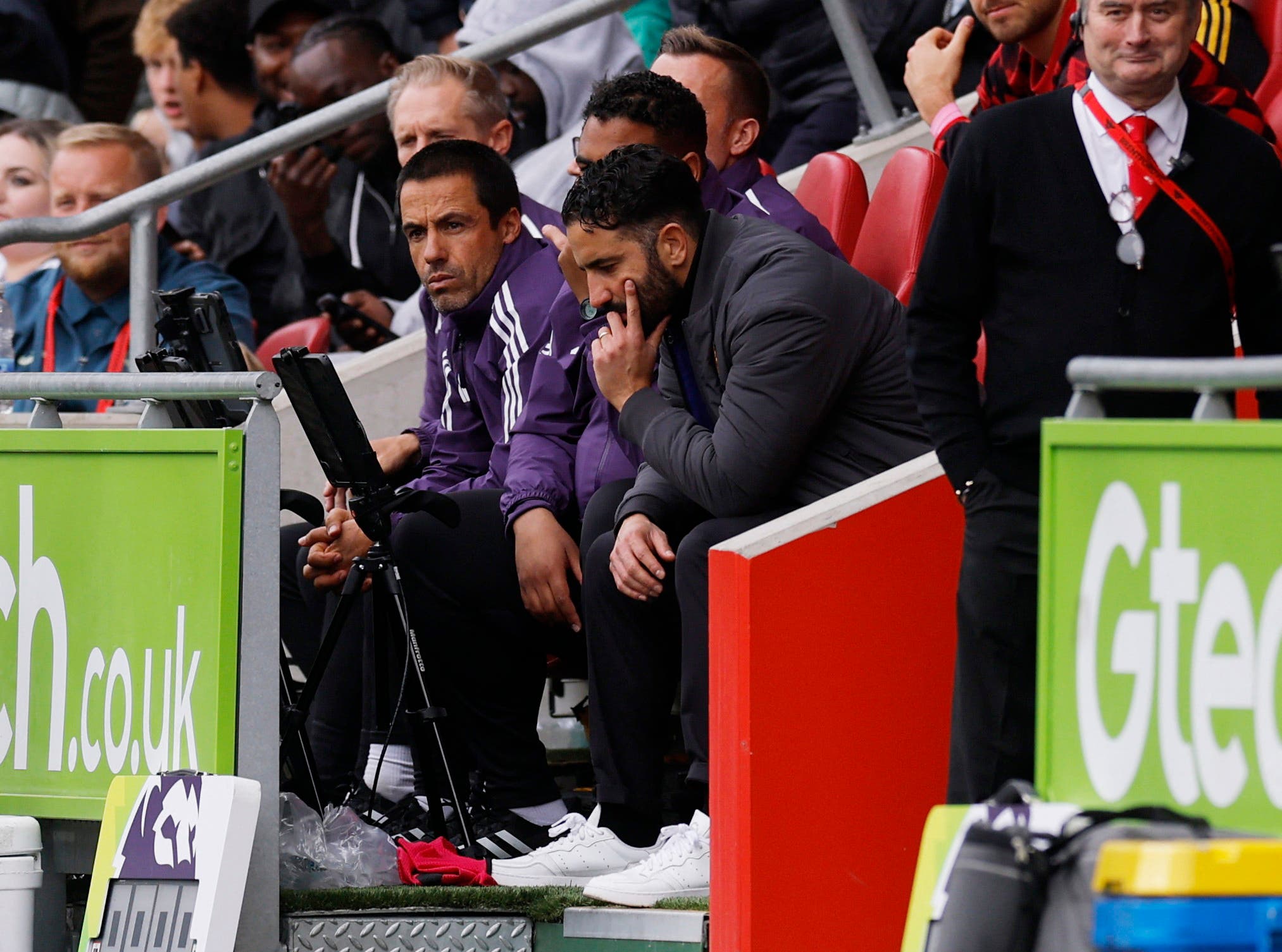 Ruben Amorim reacts during a Manchester United match.