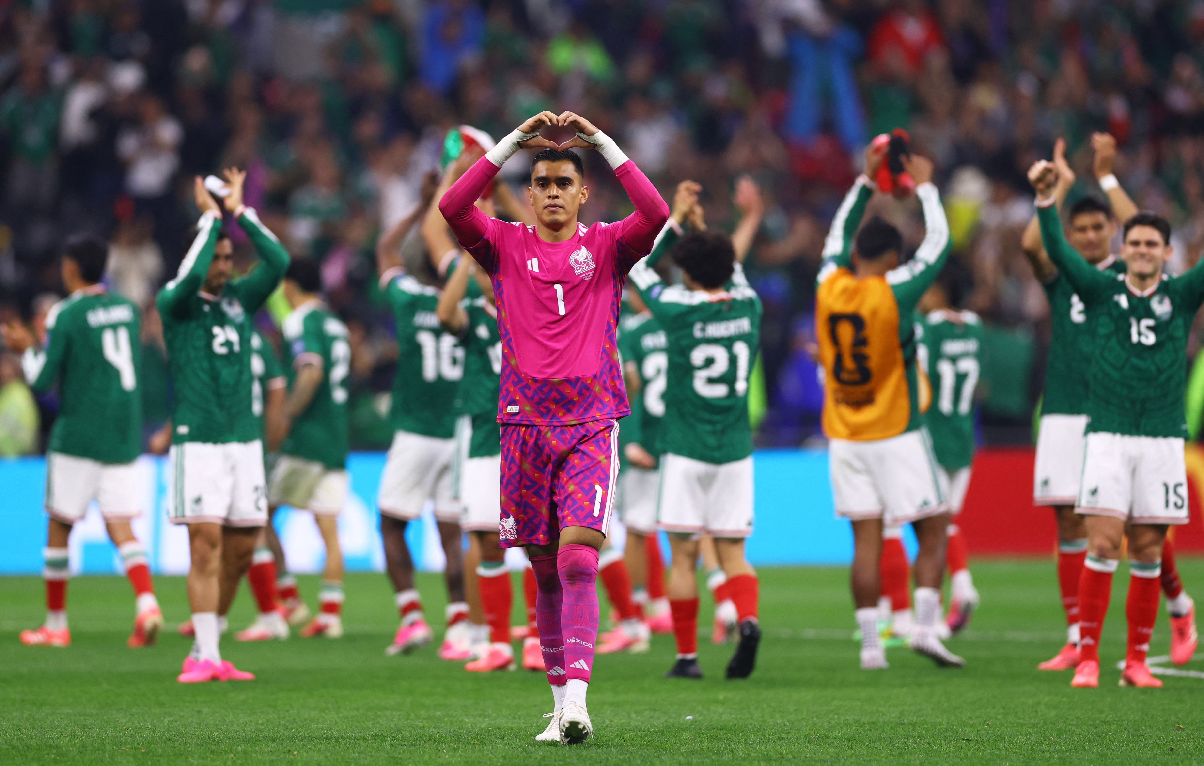 Soccer Football - FIFA World Cup 2026 - Round of 32 - Mexico v Ecuador - Estadio Azteca, Mexico City, Mexico - June 30, 2026 Mexico's Raul Rangel celebrates after the match REUTERS/Raquel Cunha

