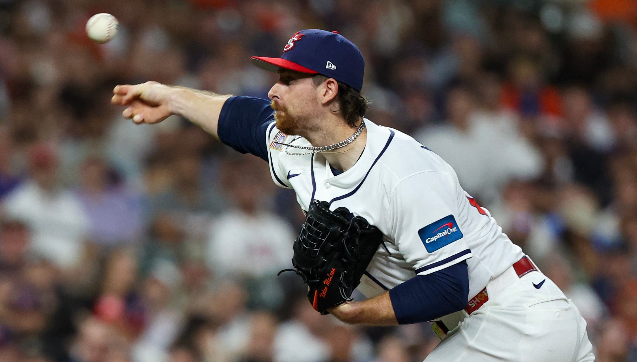 Mar 10, 2026; Houston, TX, United States; United States starting pitcher Nolan McLean (26) pitches against Italy in the first inning at Daikin Park. Mandatory Credit: Thomas Shea-Imagn Images
