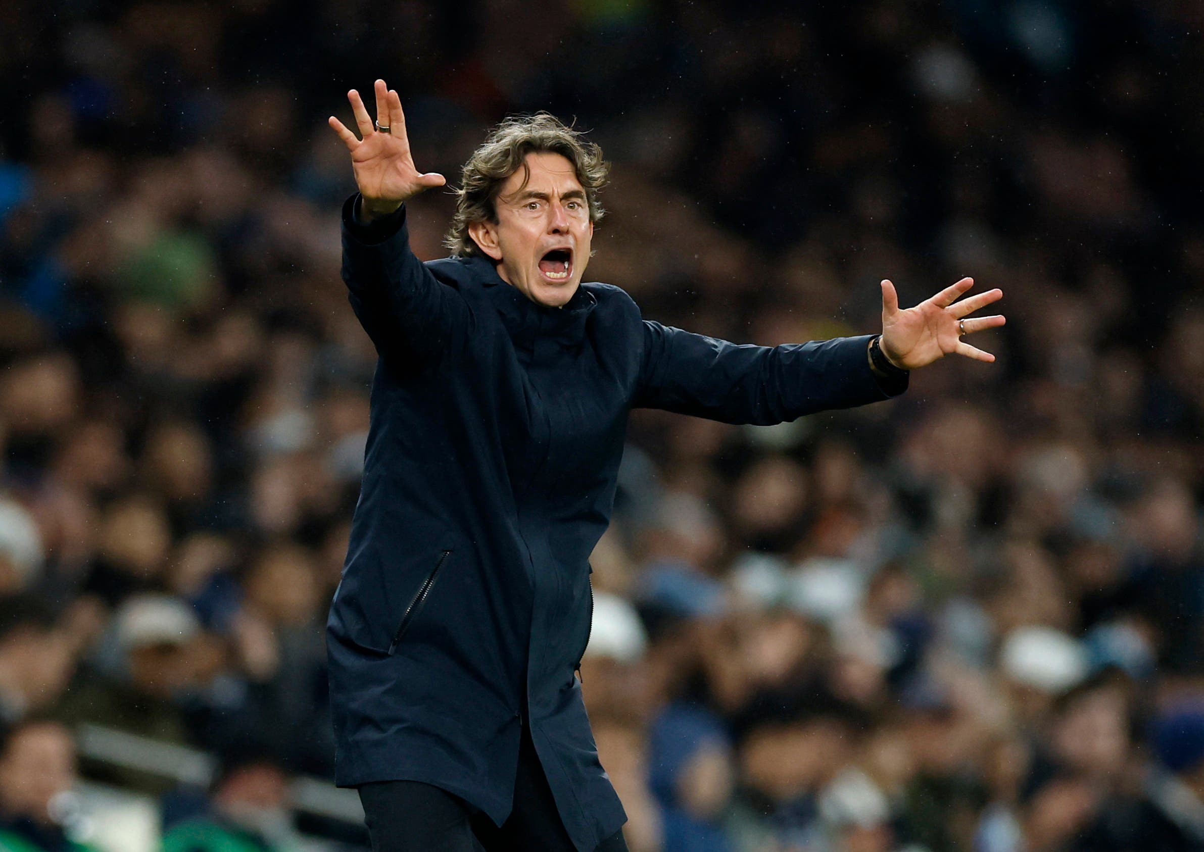 Soccer Football - Premier League - Tottenham Hotspur v Manchester City - Tottenham Hotspur Stadium, London, Britain - February 1, 2026 Tottenham Hotspur manager Thomas Frank reacts Action Images via Reuters/Peter Cziborra