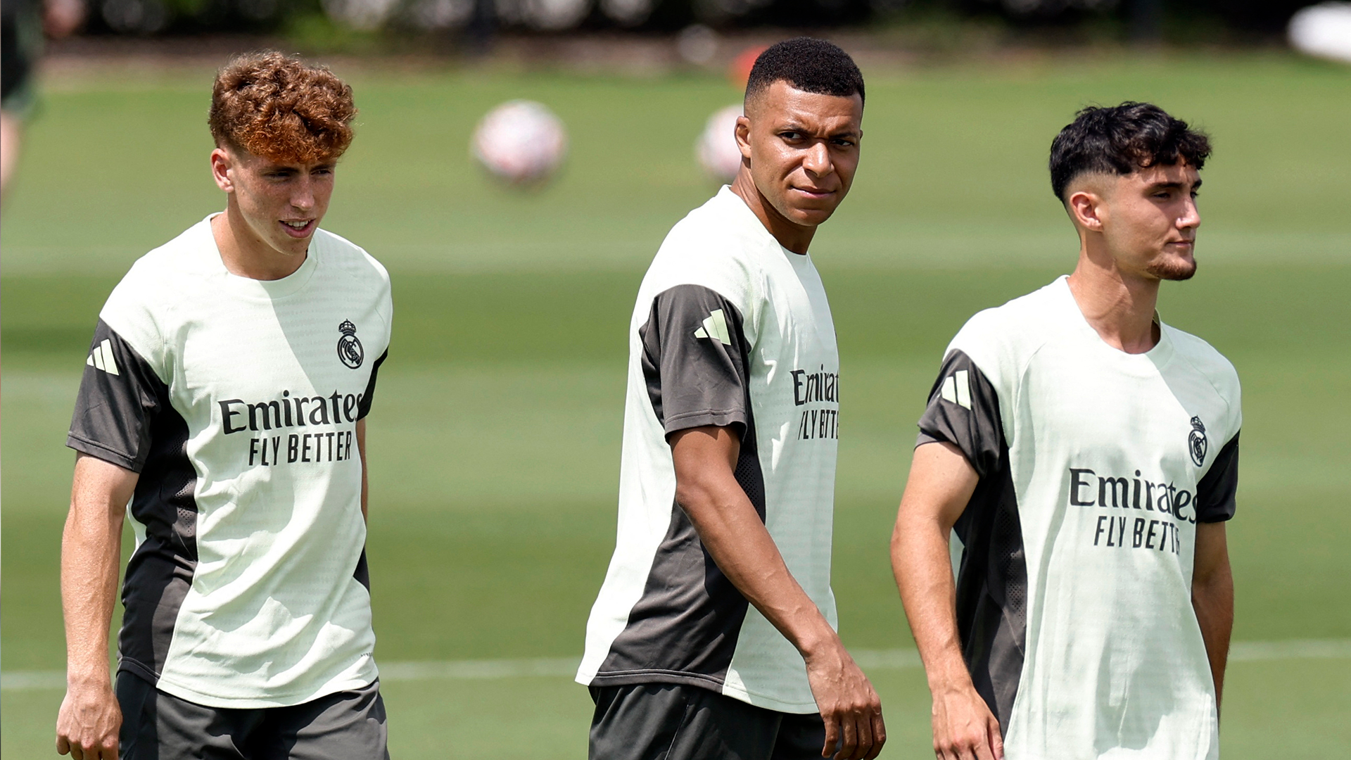 Kylian Mbappé during a training session with Real Madrid in the Club World Cup.