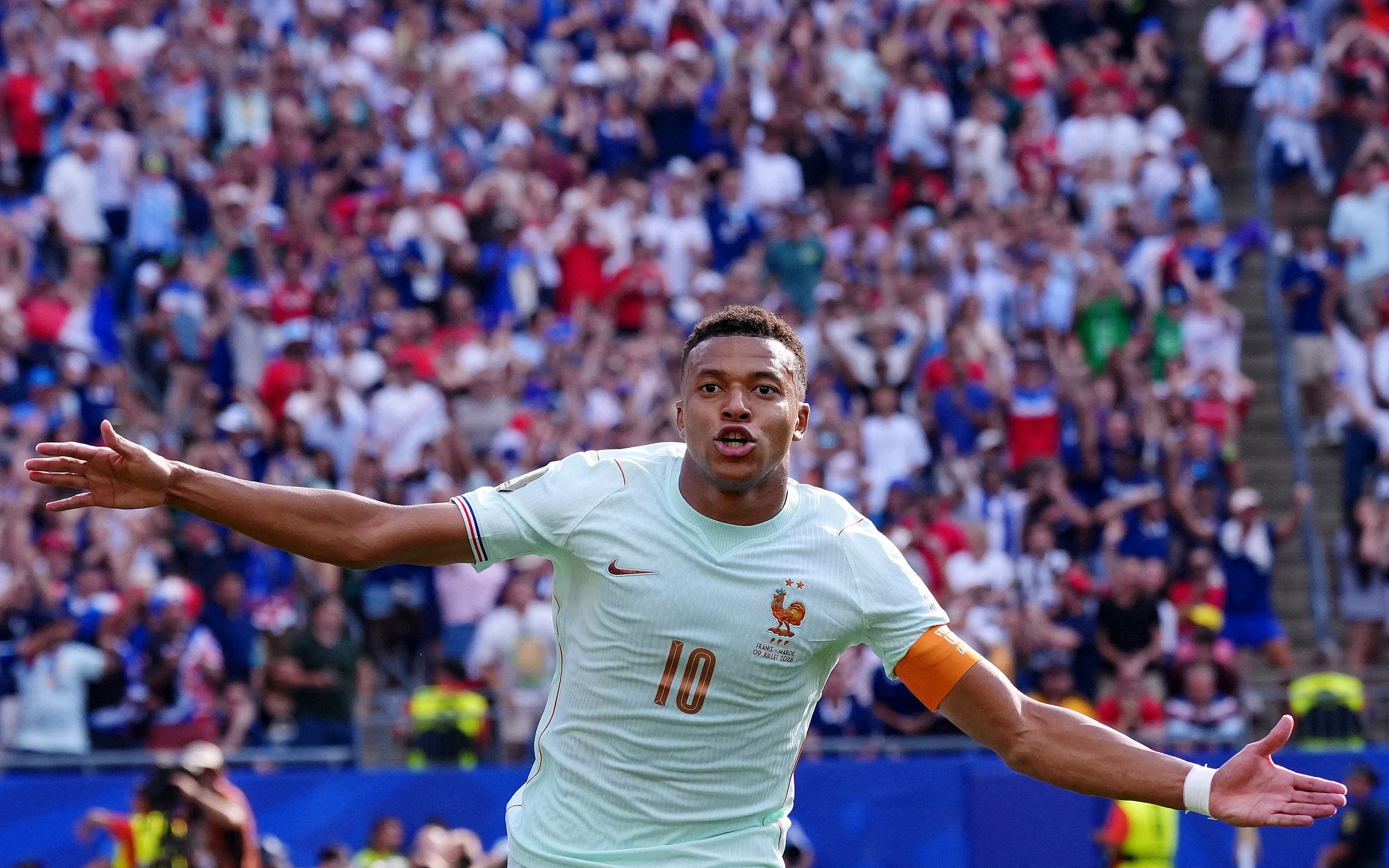 Soccer Football - FIFA World Cup 2026 - Quarter Final - France v Morocco - Boston Stadium, Foxborough, Massachusetts, U.S. - July 9, 2026 France's Kylian Mbappe celebrates scoring their first goal IMAGN IMAGES via Reuters/David Butler Ii

