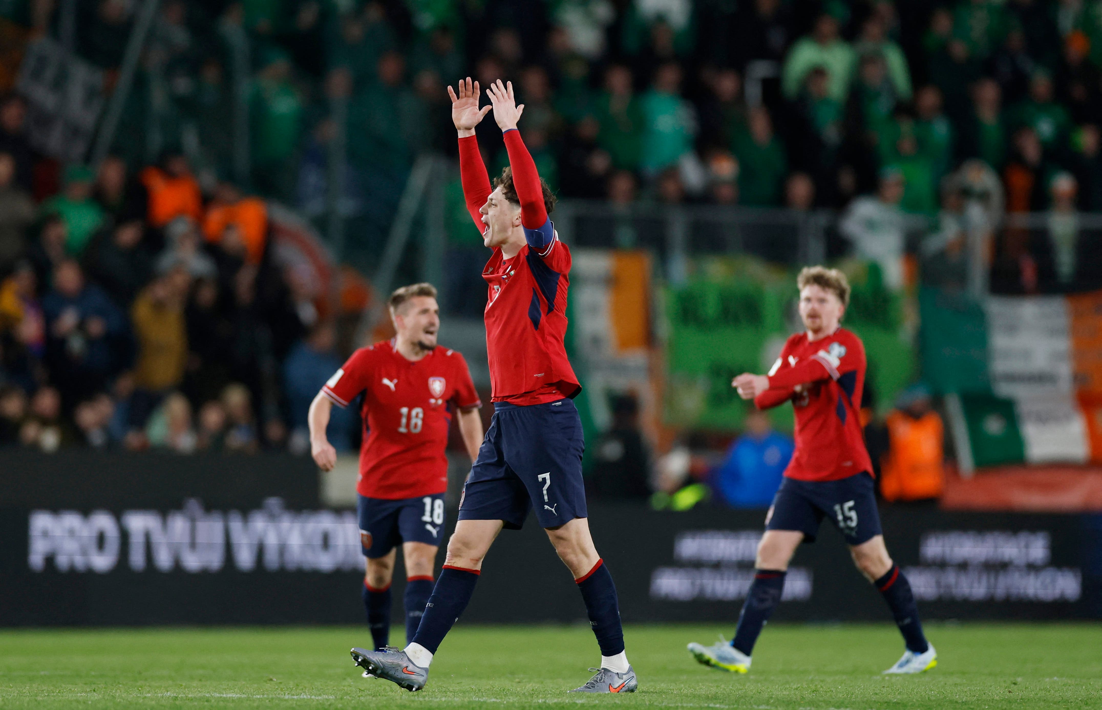 Soccer Football - FIFA World Cup - UEFA Qualifiers - Semi Final - Czech Republic v Republic of Ireland - Fortuna Arena, Prague, Czech Republic - March 26, 2026 Czech Republic's Ladislav Krejci celebrates scoring their second goal REUTERS/David W Cerny