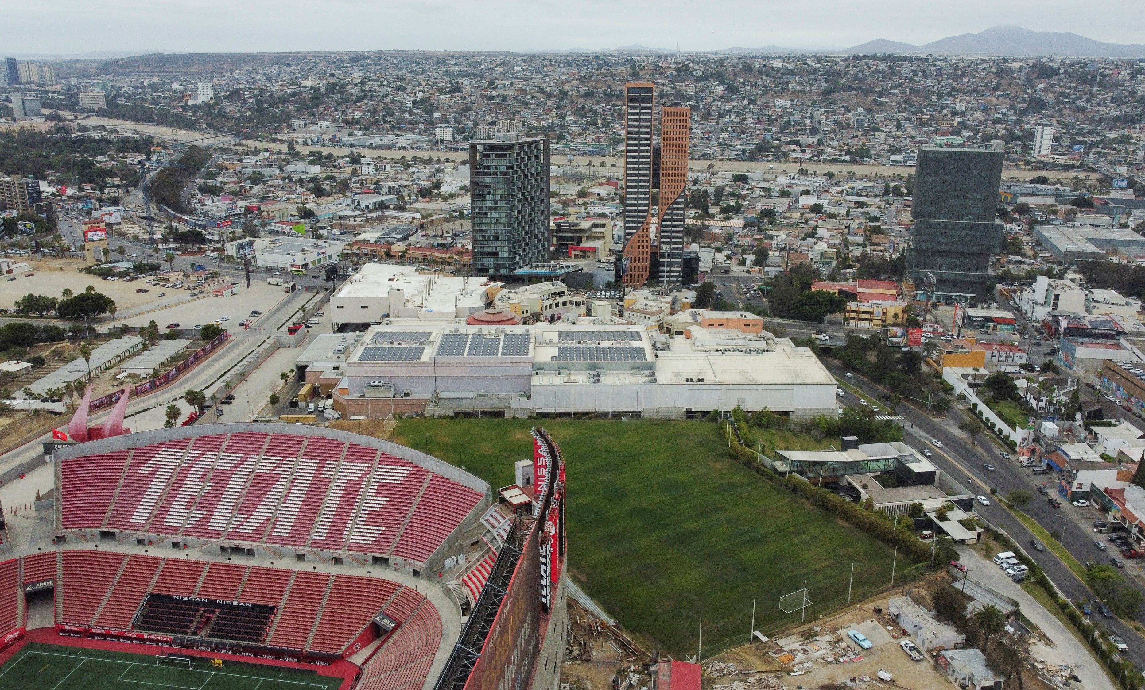 A drone view shows Club Tijuana Xoloitzcuintles de Caliente's training facilities after the club announced the city will serve as the FIFA World Cup 2026 base camp for Iran’s national team, which Mexican President Claudia Sheinbaum said will stay in Mexico and travel to the United States for its three matches after Washington declined to host the squad, in Tijuana, Mexico, May 25, 2026. REUTERS/Jorge Duenes
