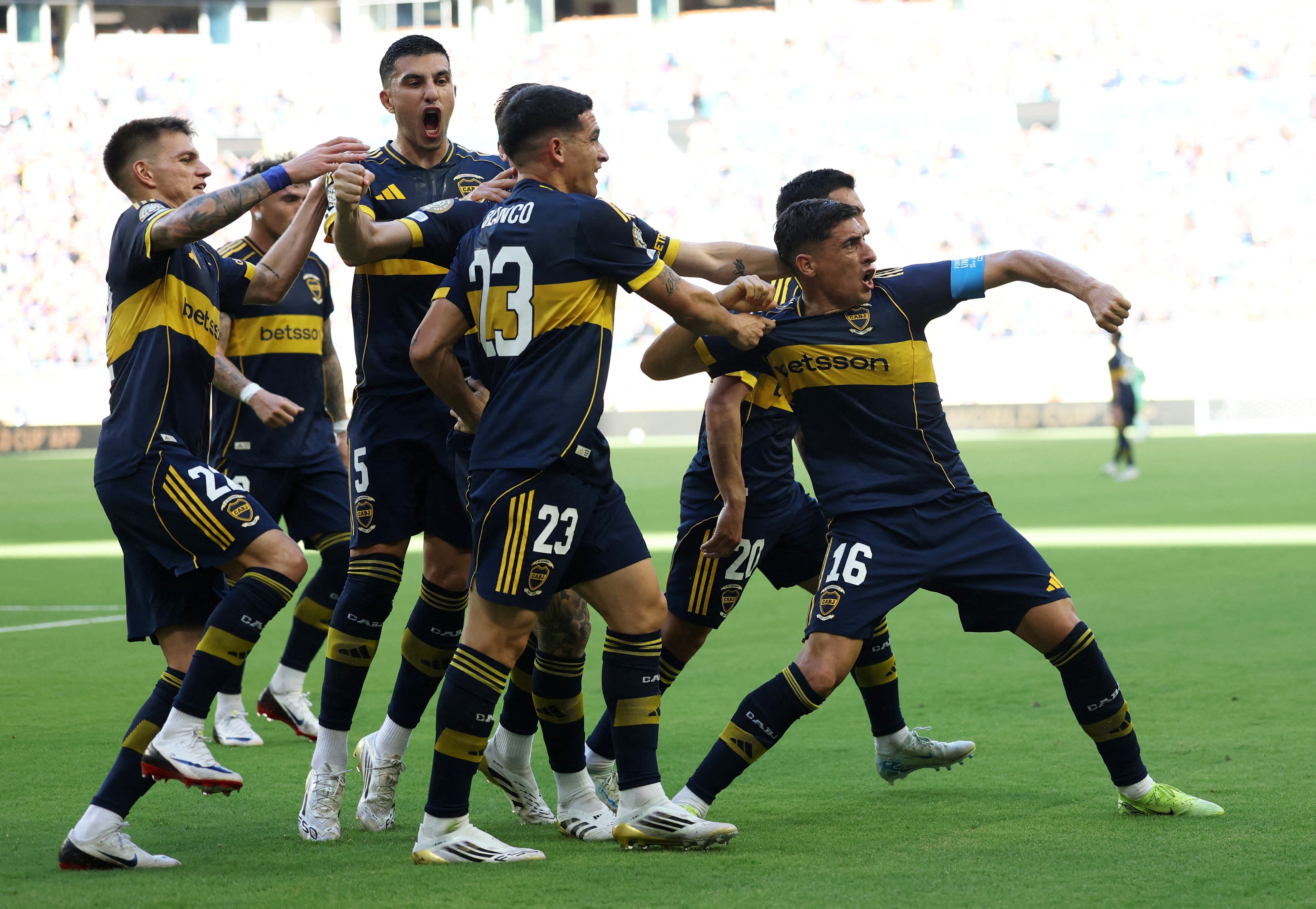 Boca Juniors' Miguel Merentiel celebrates scoring their first goal