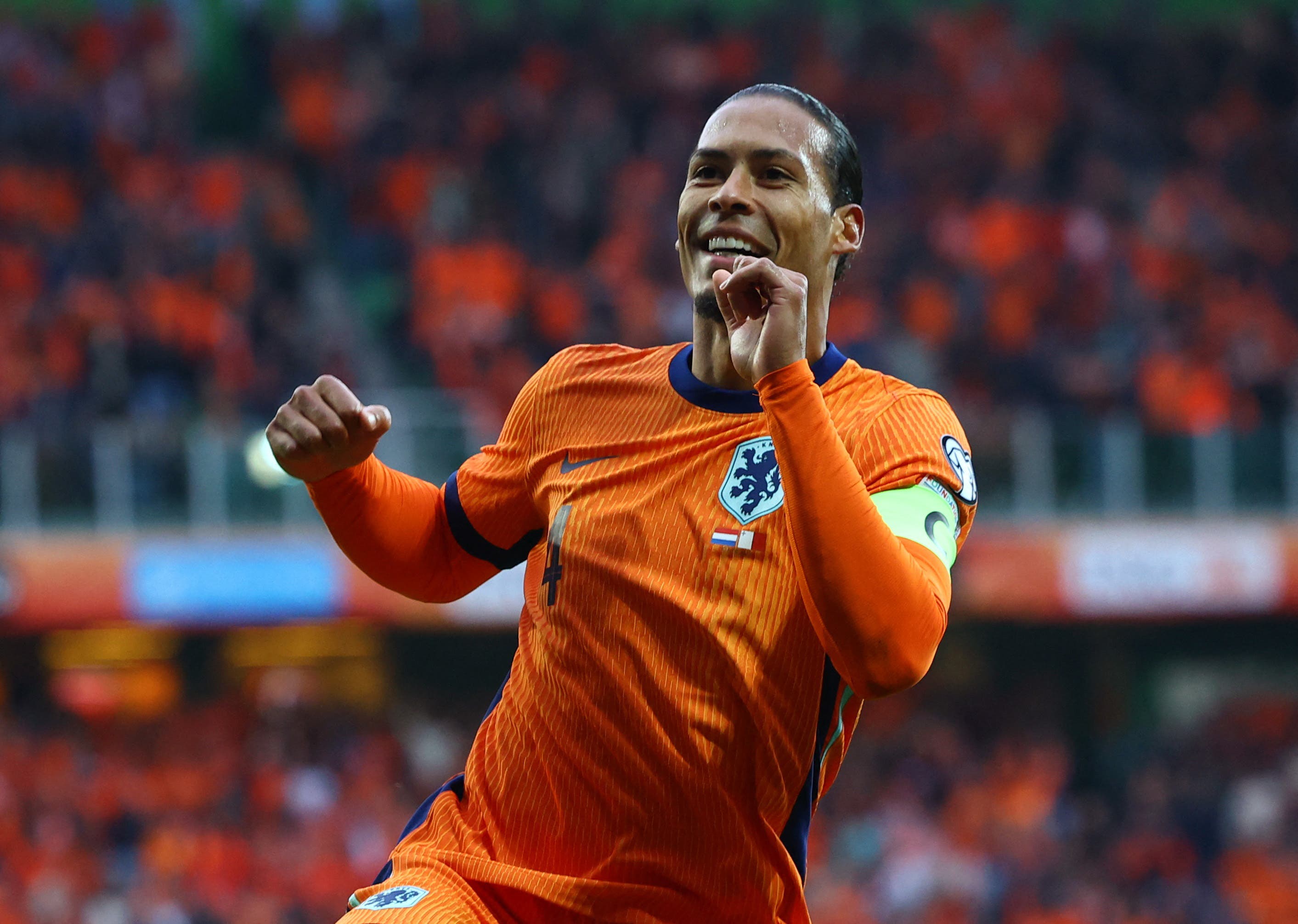 Soccer Football - World Cup - European Qualifiers - Group G - Netherlands v Malta - Euroborg Stadion, Groningen, Netherlands - June 10, 2025 Netherlands' Virgil van Dijk celebrates scoring their third goal REUTERS/Piroschka Van De Wouw