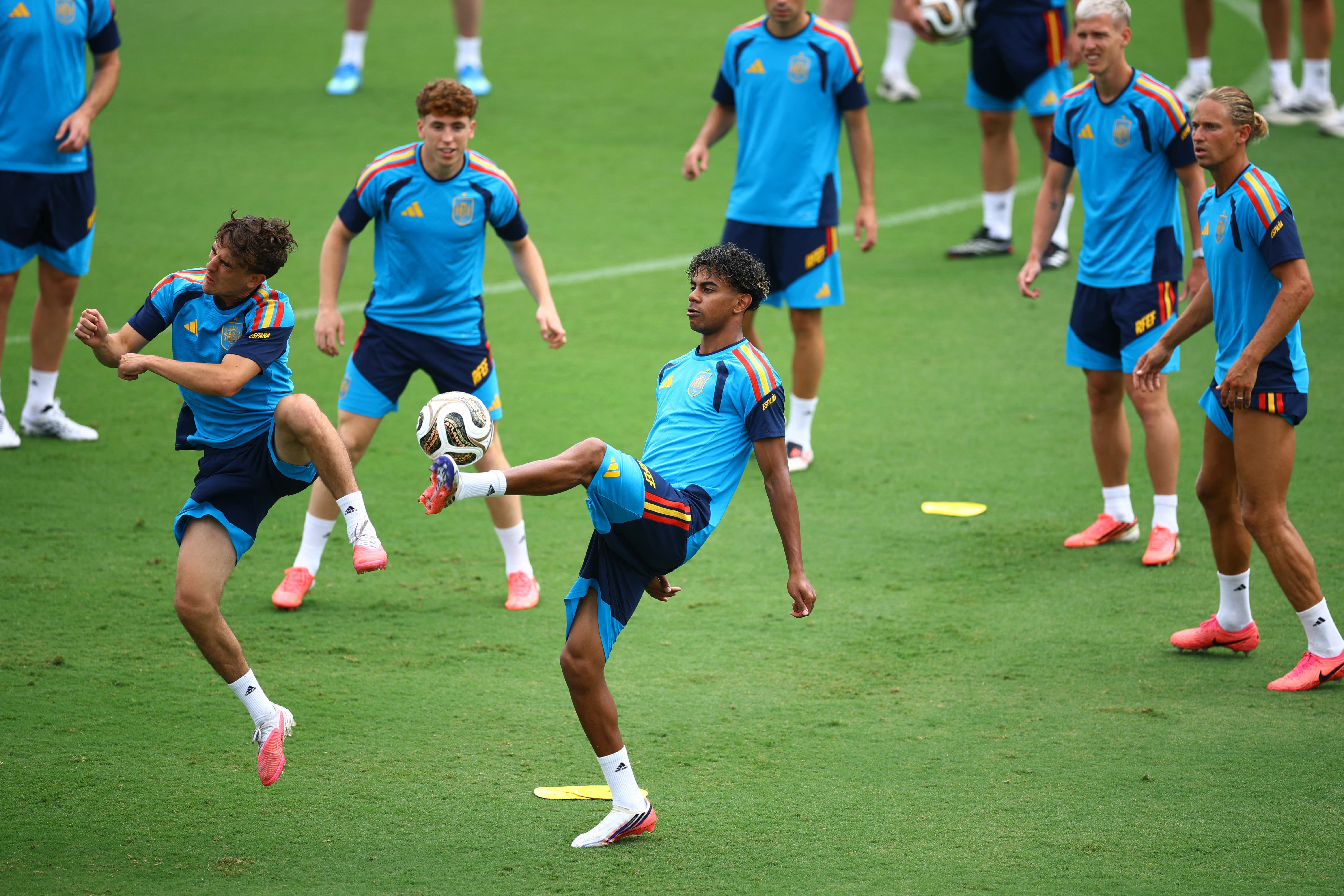 Soccer Football - FIFA World Cup 2026 - Spain Training - Cotton Bowl Stadium, Dallas, Texas, U.S. - July 13, 2026 Spain's Lamine Yamal during training REUTERS/Albert Gea
