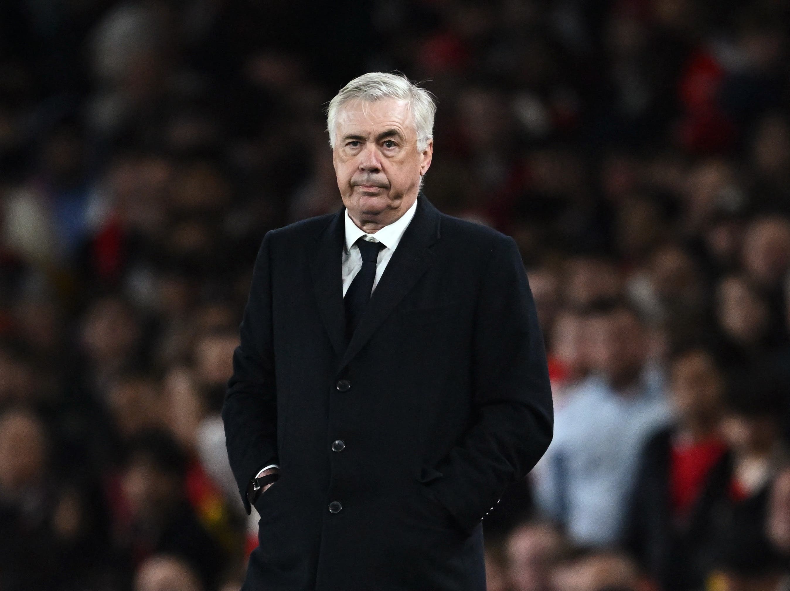 Carlo Ancelotti at the UEFA Champions League quarterfinals, Real Madrid v Arsenal.