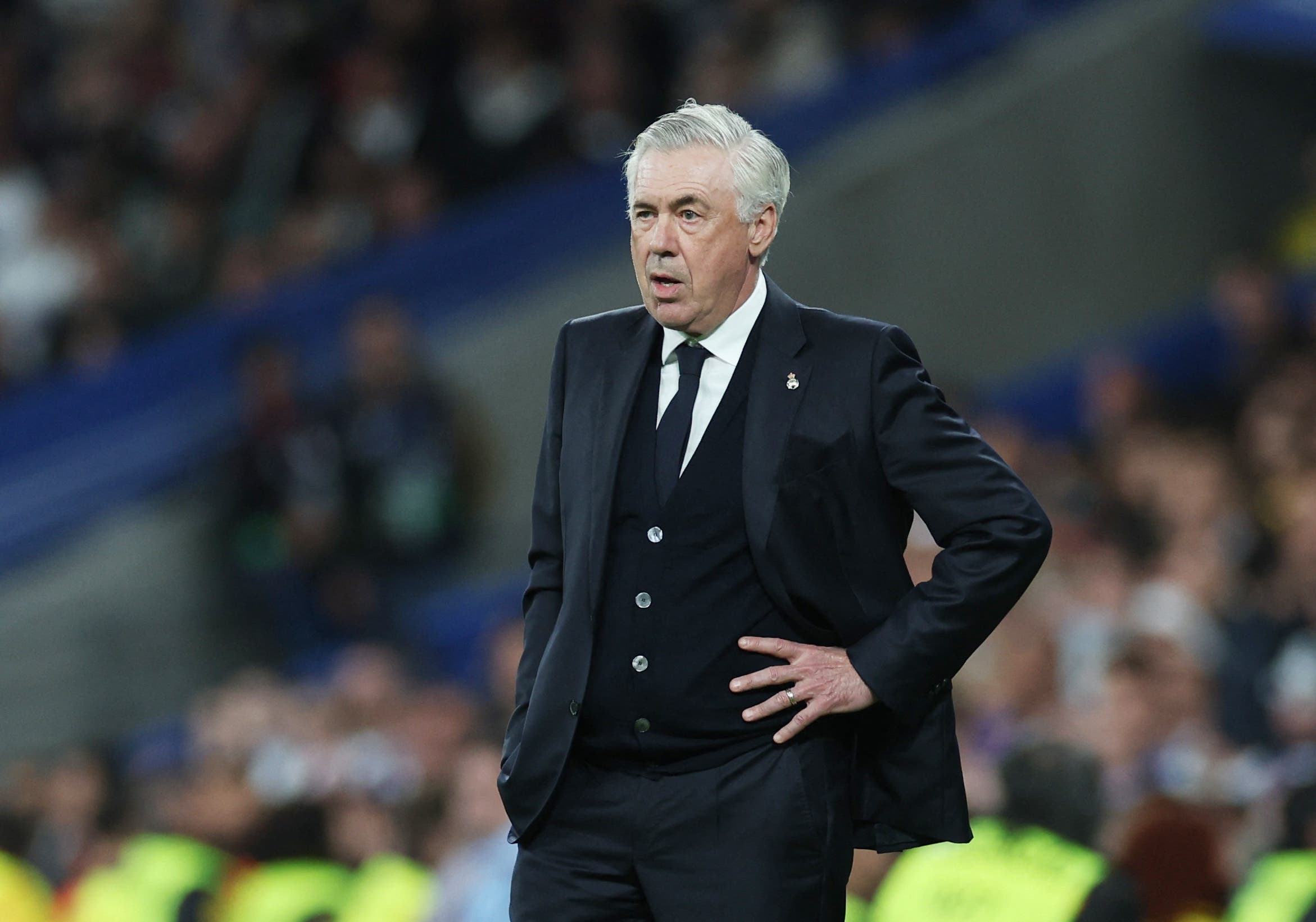 Soccer Football - LaLiga - Real Madrid v Athletic Bilbao - Santiago Bernabeu, Madrid, Spain - April 20, 2025 Real Madrid coach Carlo Ancelotti reacts REUTERS/Isabel Infantes