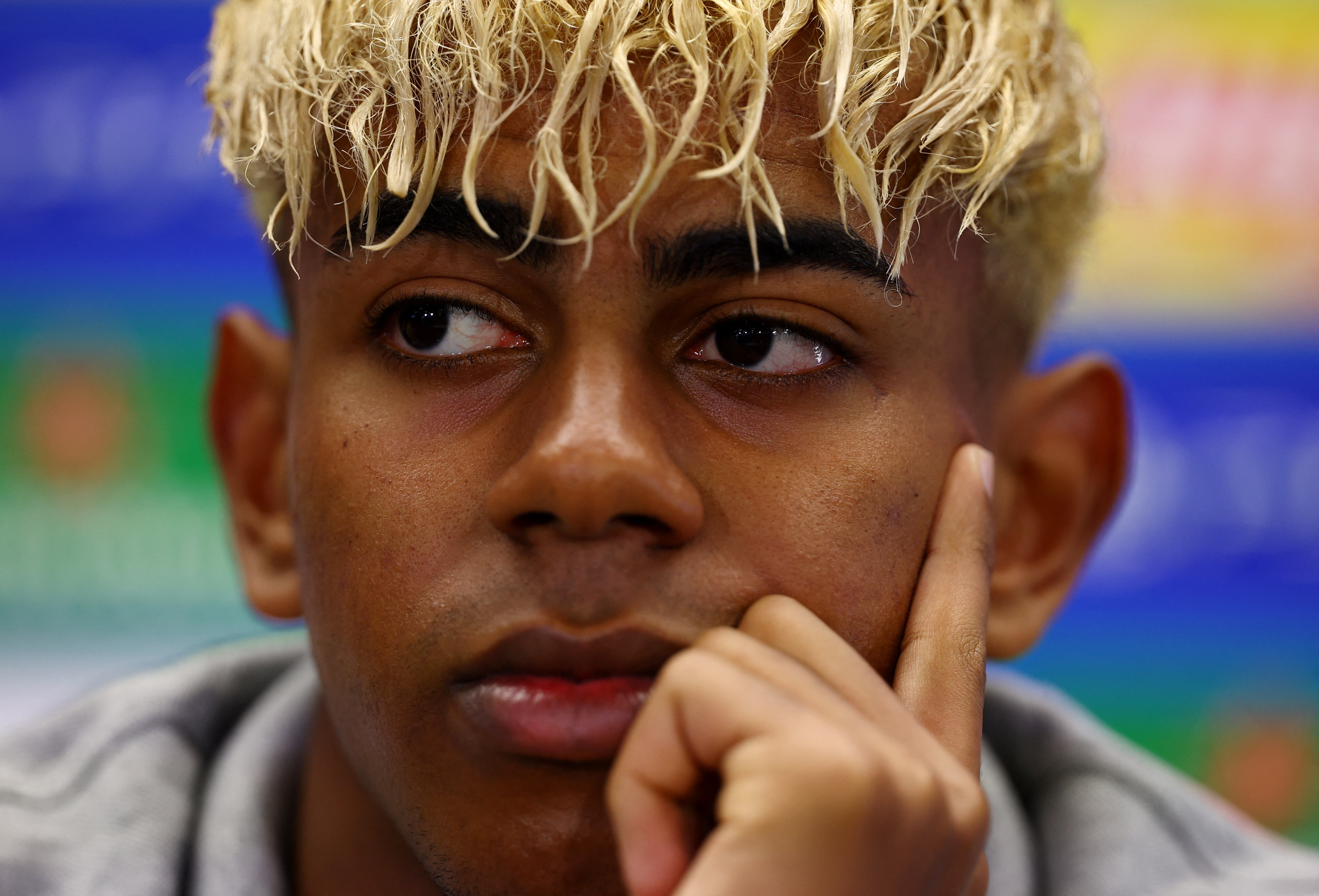 Soccer Football - Champions League - FC Barcelona Press Conference - Ciutat Esportiva Joan Gamper, Barcelona, Spain - April 29, 2025 FC Barcelona's Lamine Yamal during the press conference REUTERS/Albert Gea
