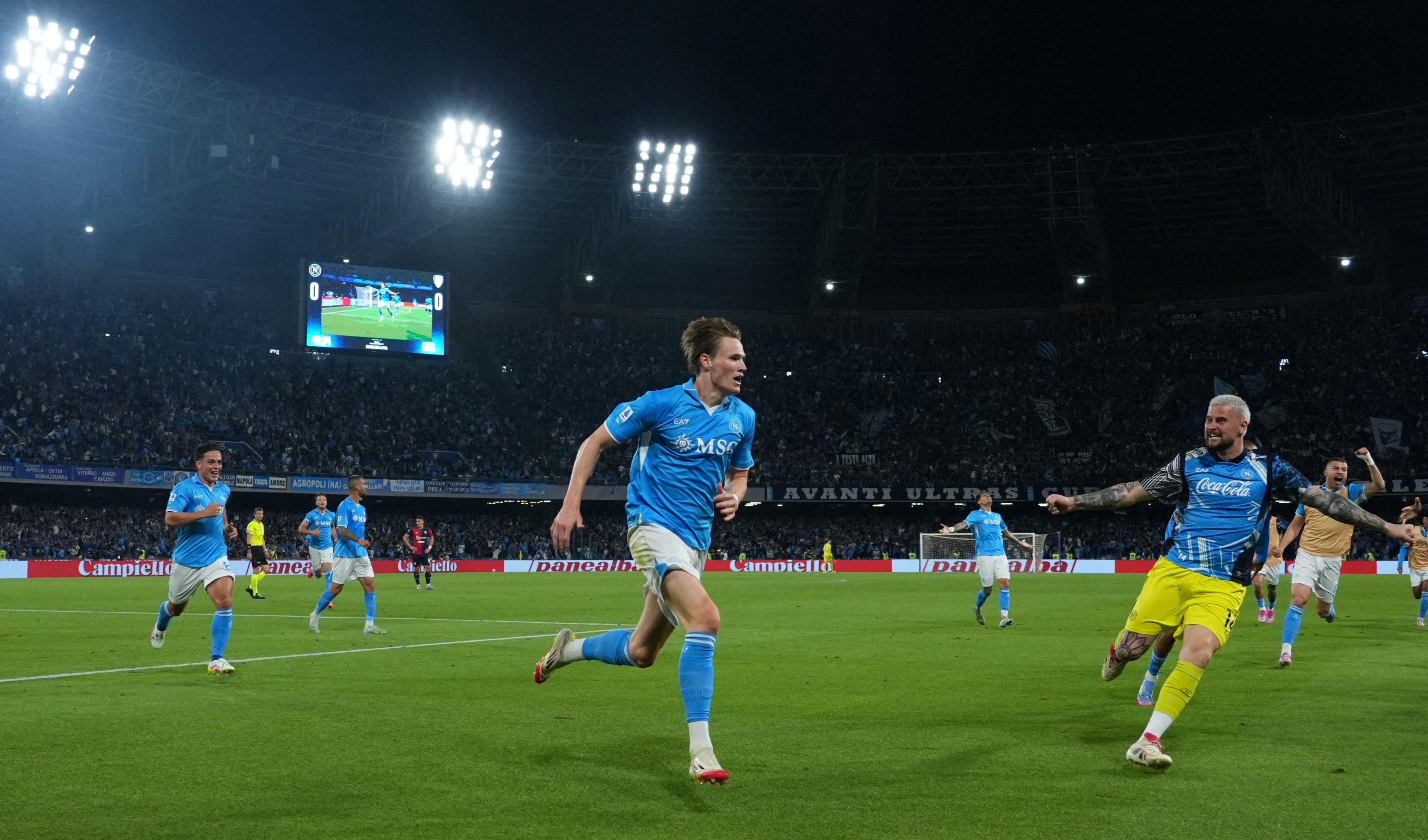 Napoli's Scott McTominay celebrates scoring their first goal 
