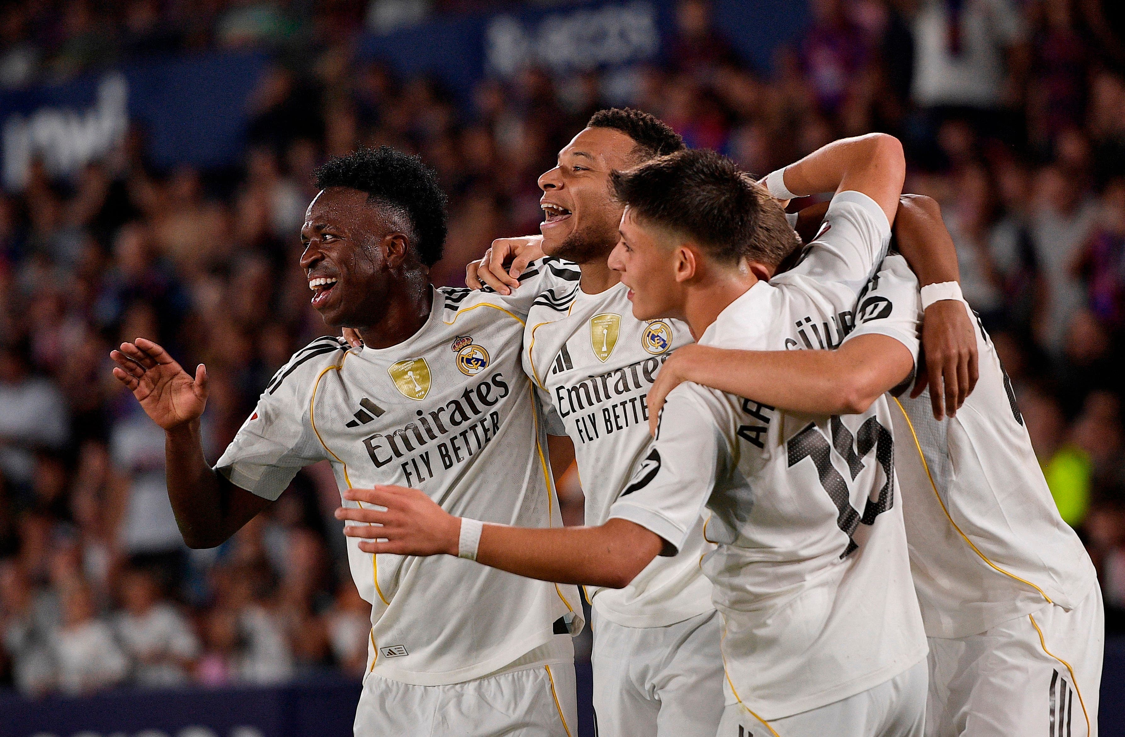 Real Madrid celebrates a goal during a LaLiga match.
