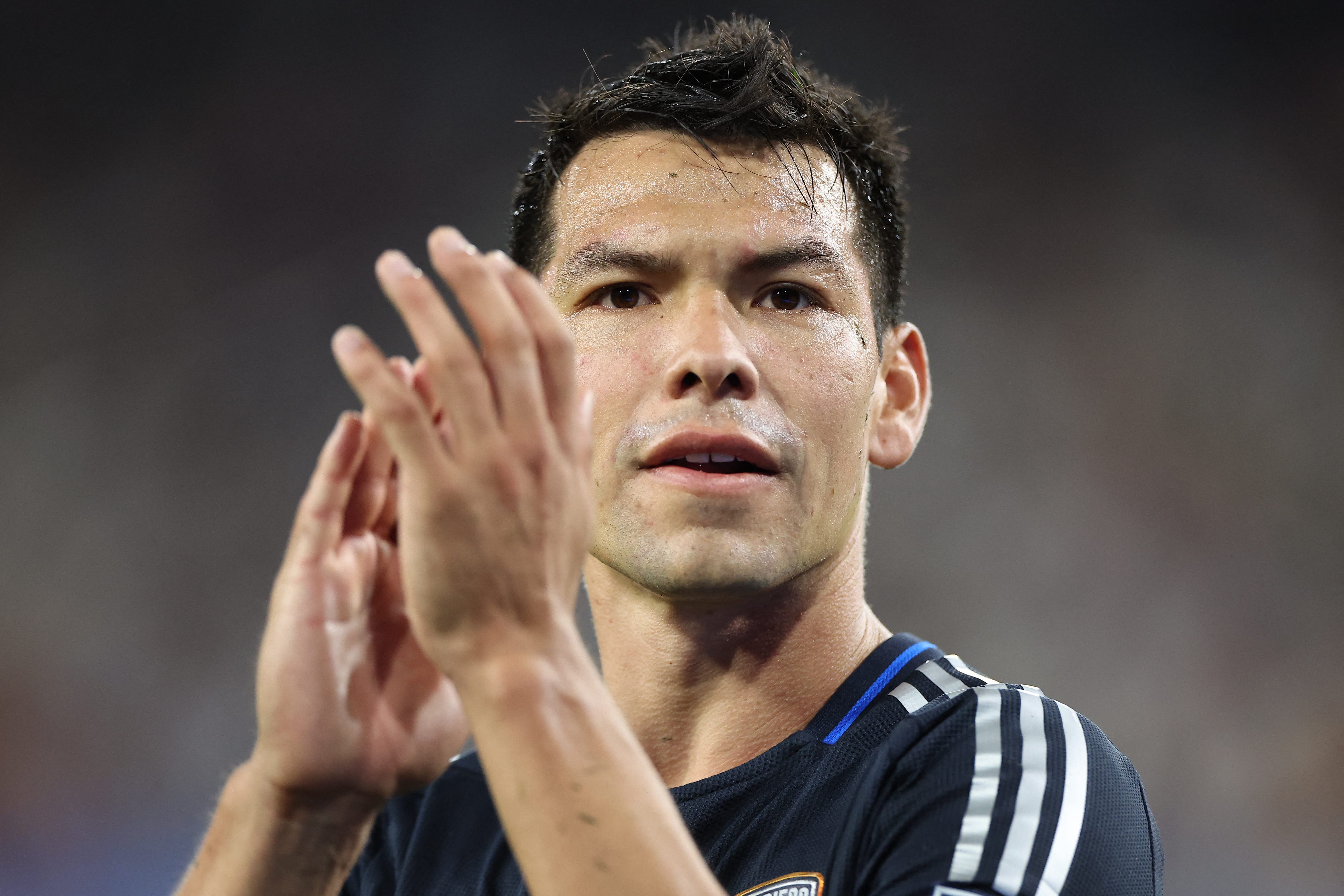 Sep 27, 2025; San Diego, California, USA; San Diego FC forward Hirving Lozano (11) claps to the fans during the second half against the San Jose Earthquakes at Snapdragon Stadium. Mandatory Credit: Abe Arredondo-Imagn Images