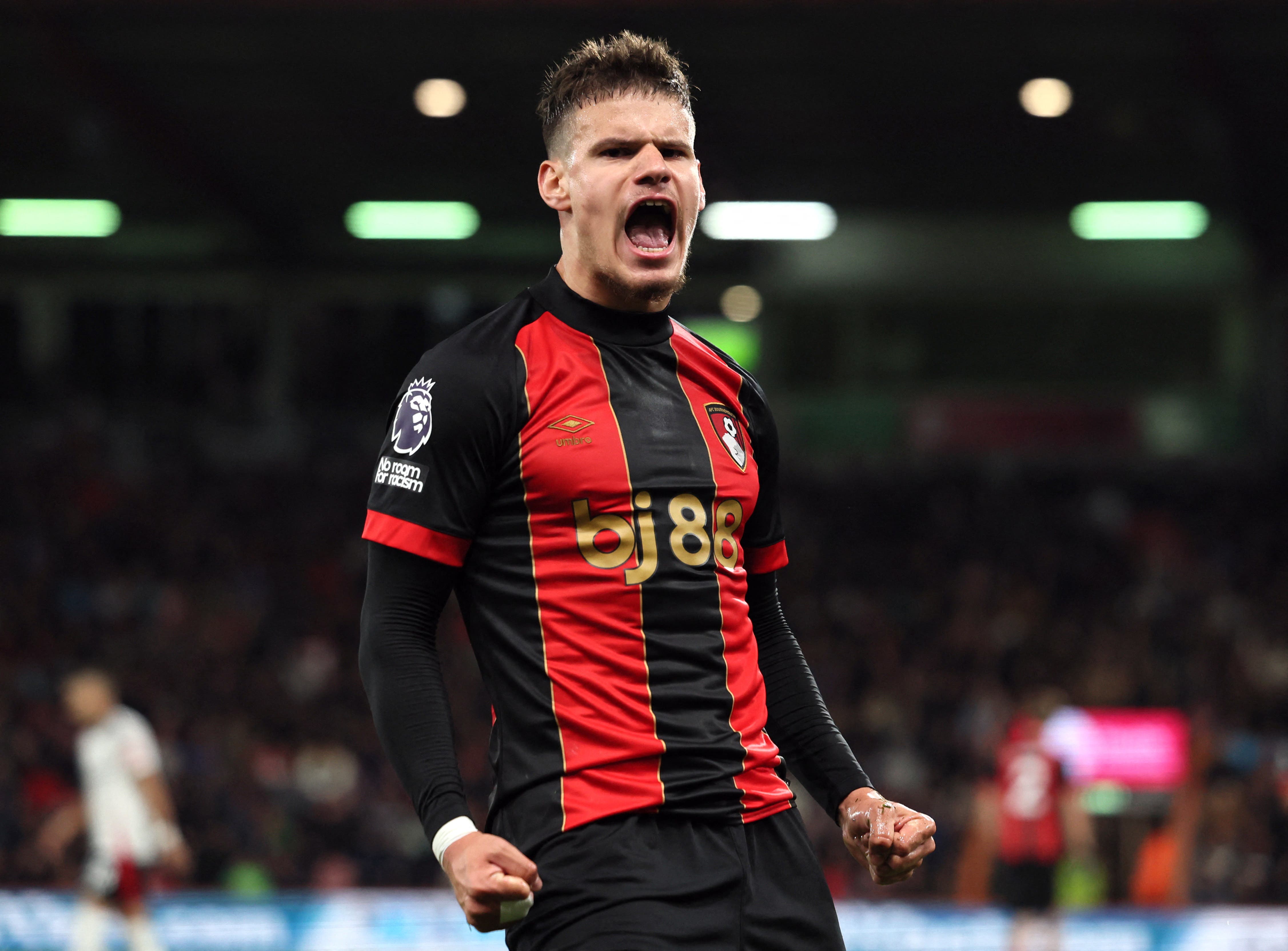 Bournemouth's Milos Kerkez reacts 